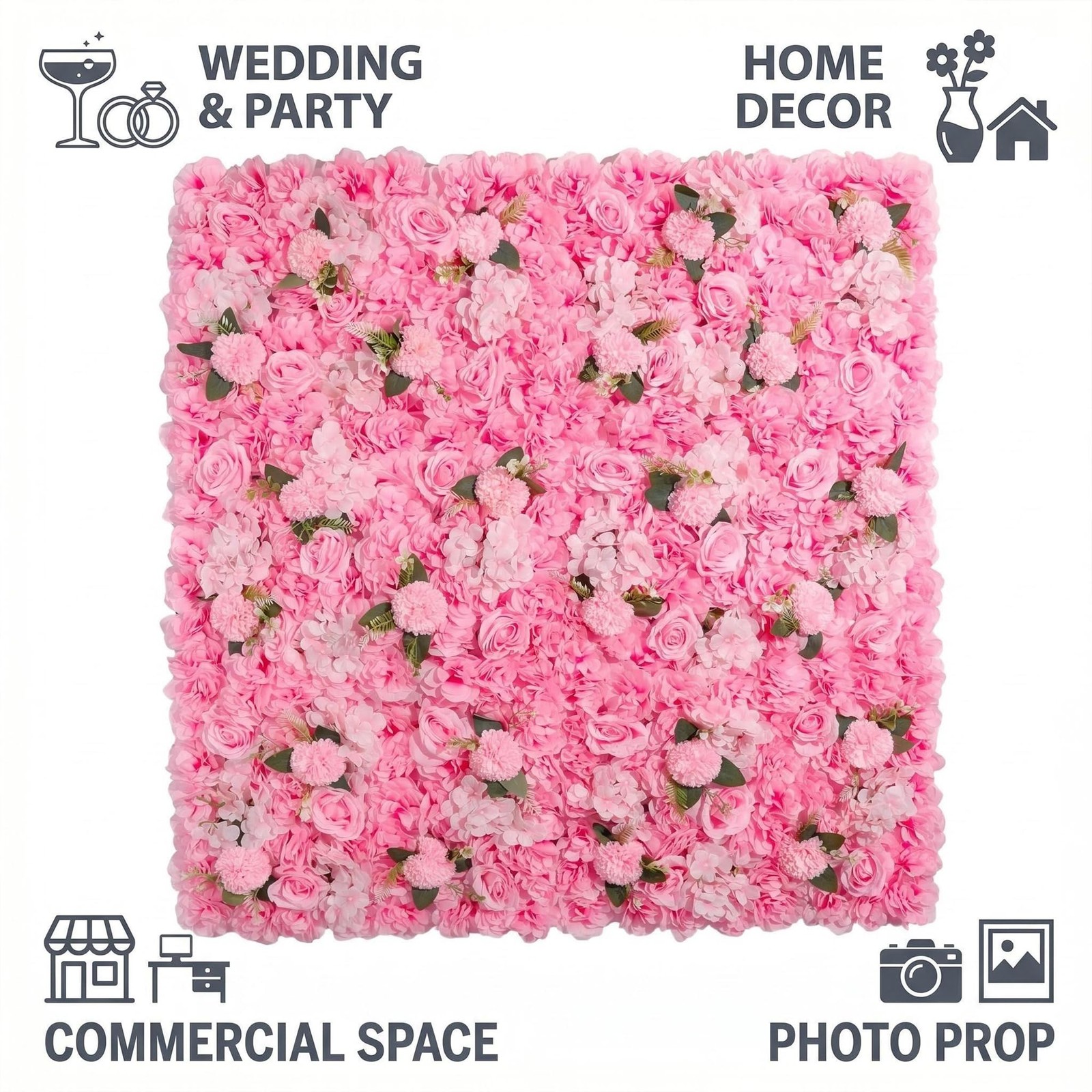3D Flower Wall Backdrop – 6Pcs 16×24 Inch Artificial Rose Panels Pink Silk Fl…