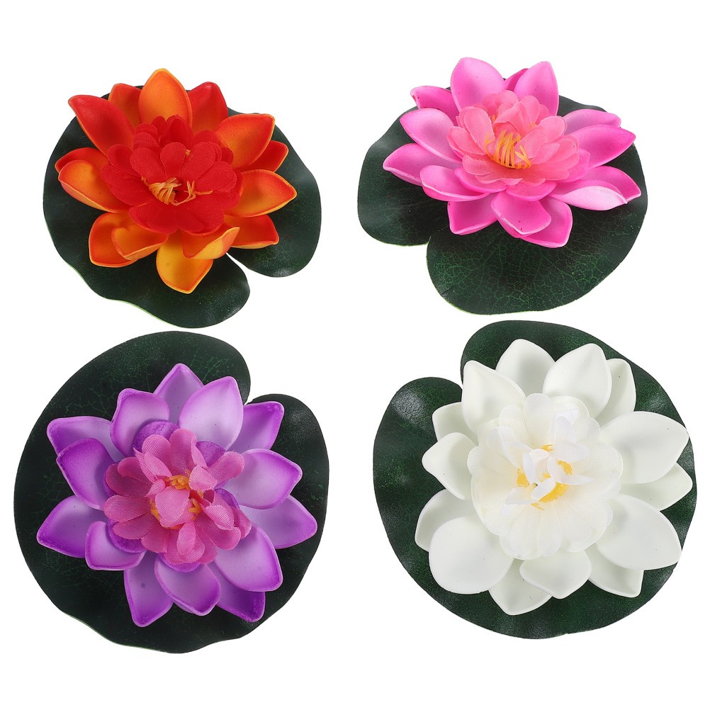 4Pcs Eva Silk Floating Lotus Flowers Assorted Colors for Garden Pond