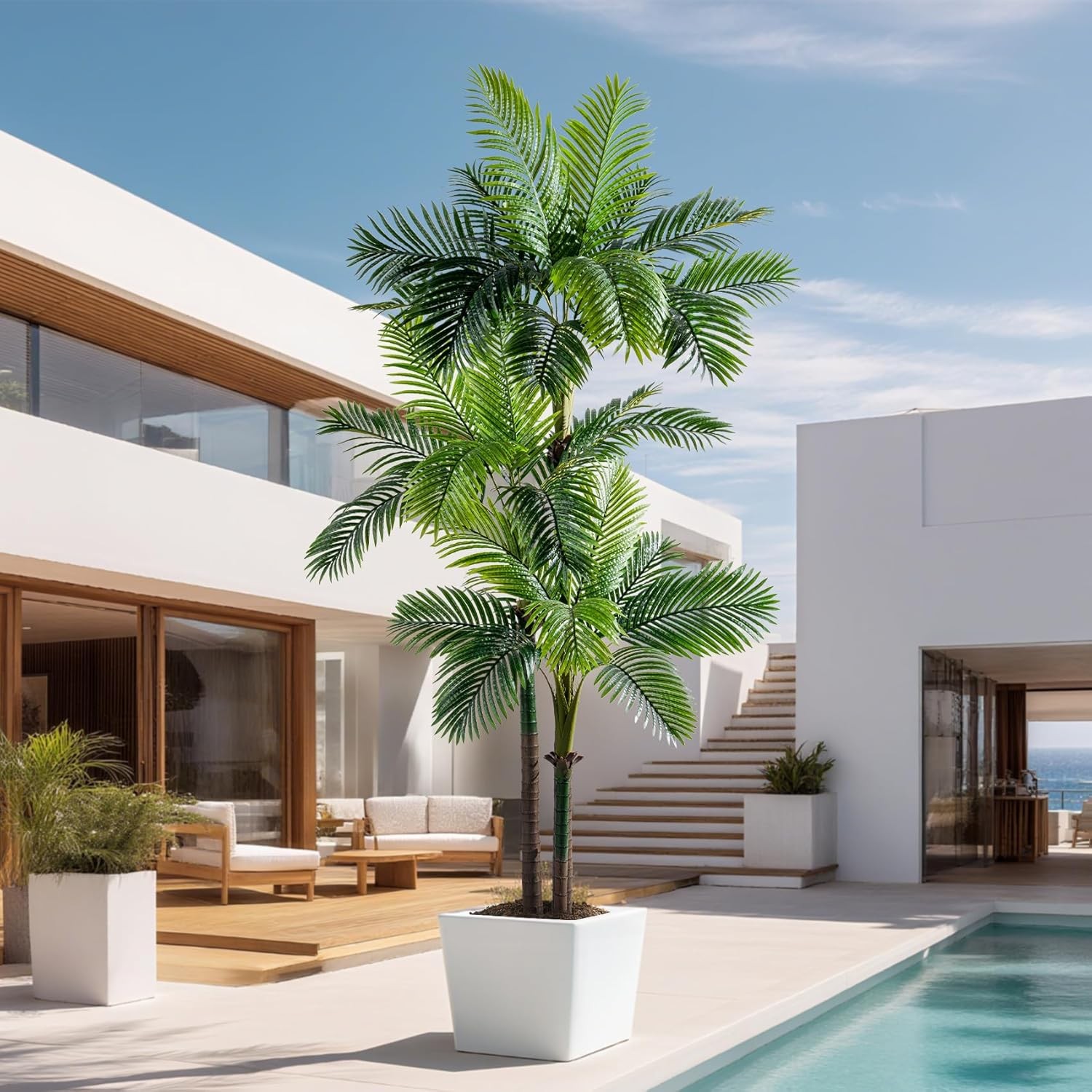 9.1FT Artificial Phoenix Palm Tree Fake Plant Indoor Outdoor Large 30 Leaves