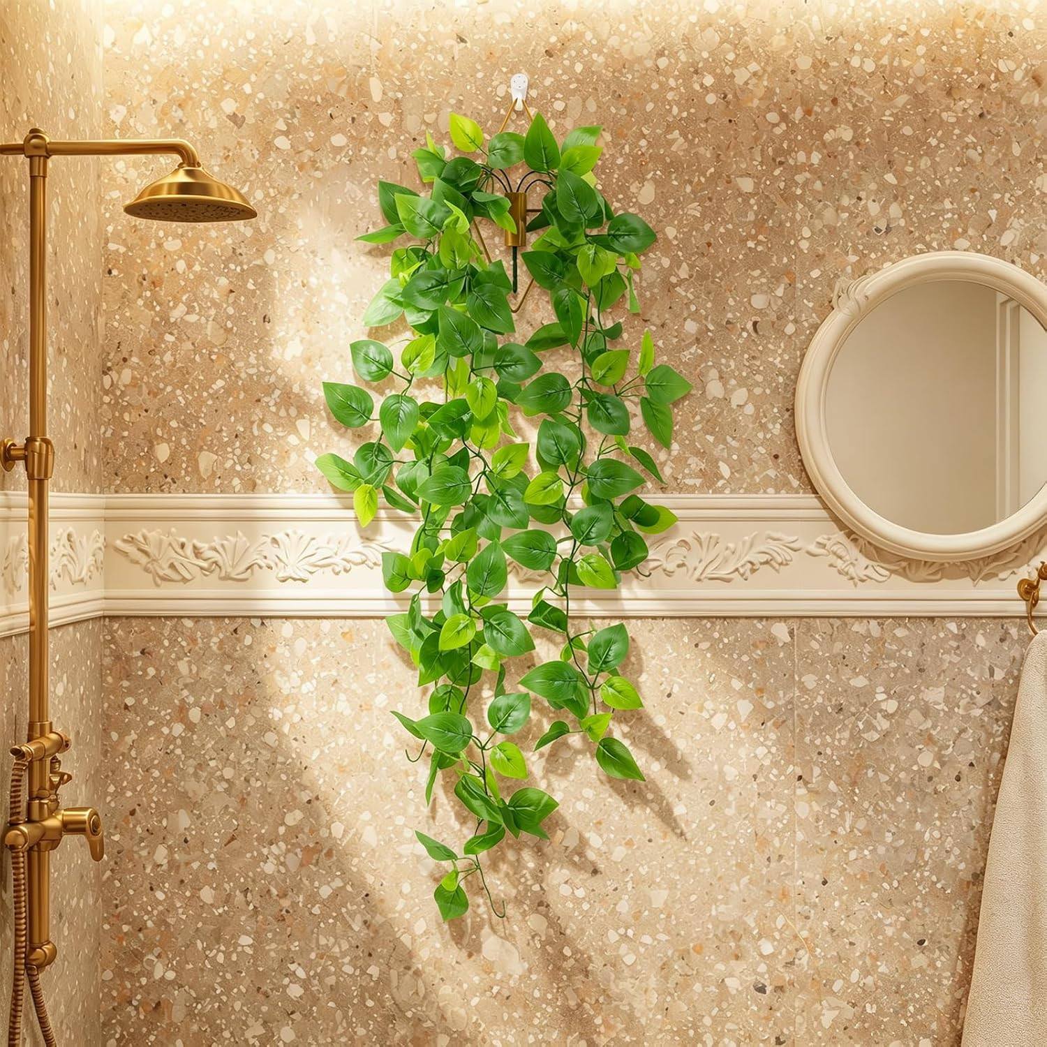 2 Pack Artificial Hanging Plants with Wall Planter, Faux Pothos Vines Fake Hangi
