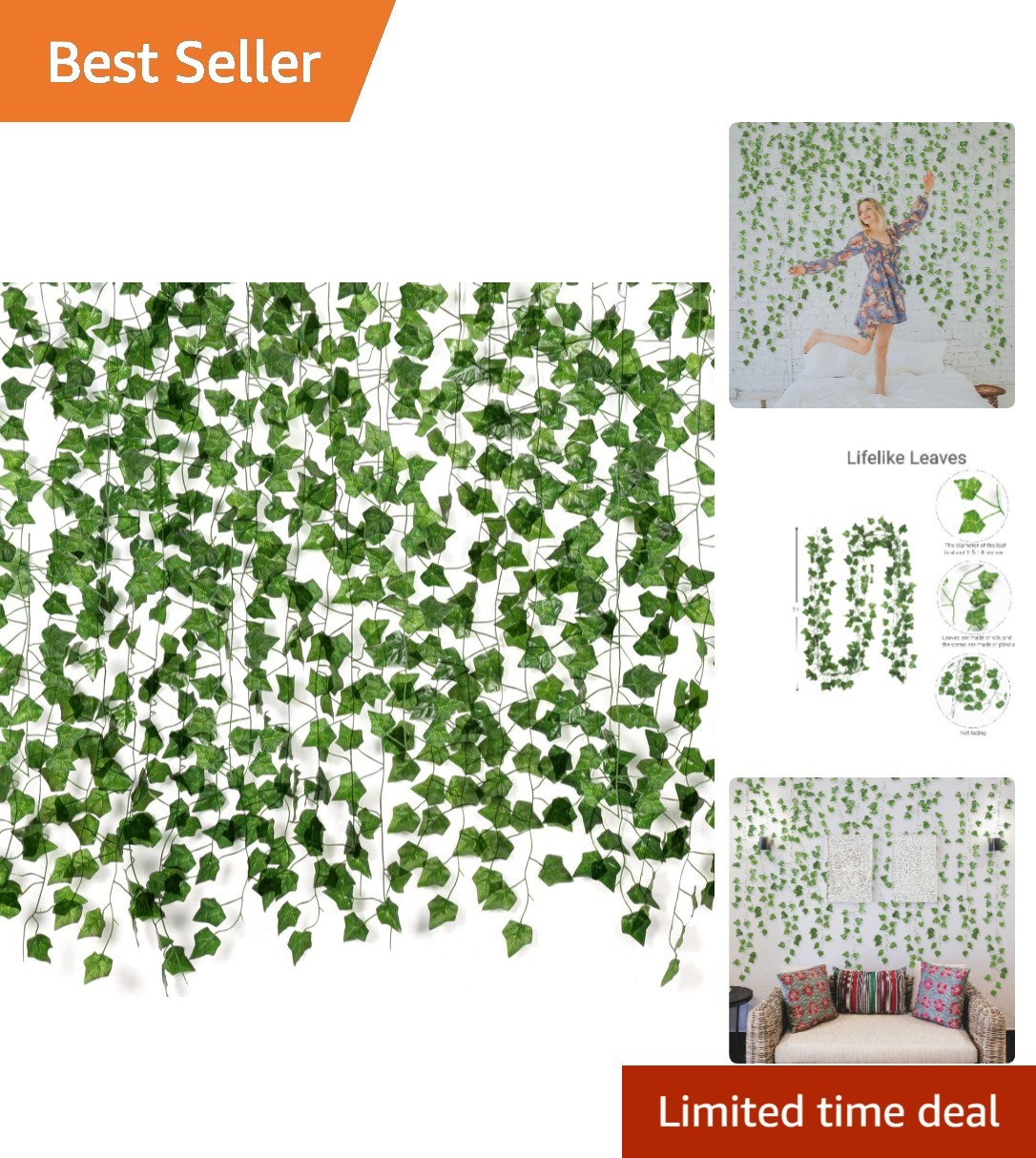 Artificial Ivy Hanging Vines – 12pcs 84ft Green Garlands for Weddings & Events