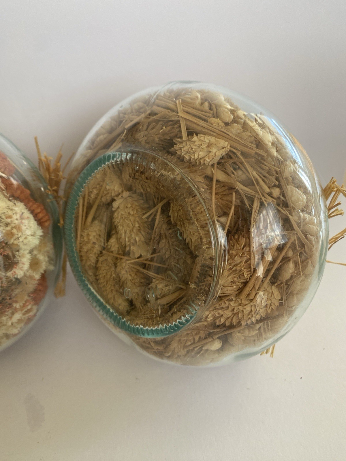 Vintage Pier 1 One Rare Dried Flowers Glass Made Italy Cork Jar 1970 Decor Set 2
