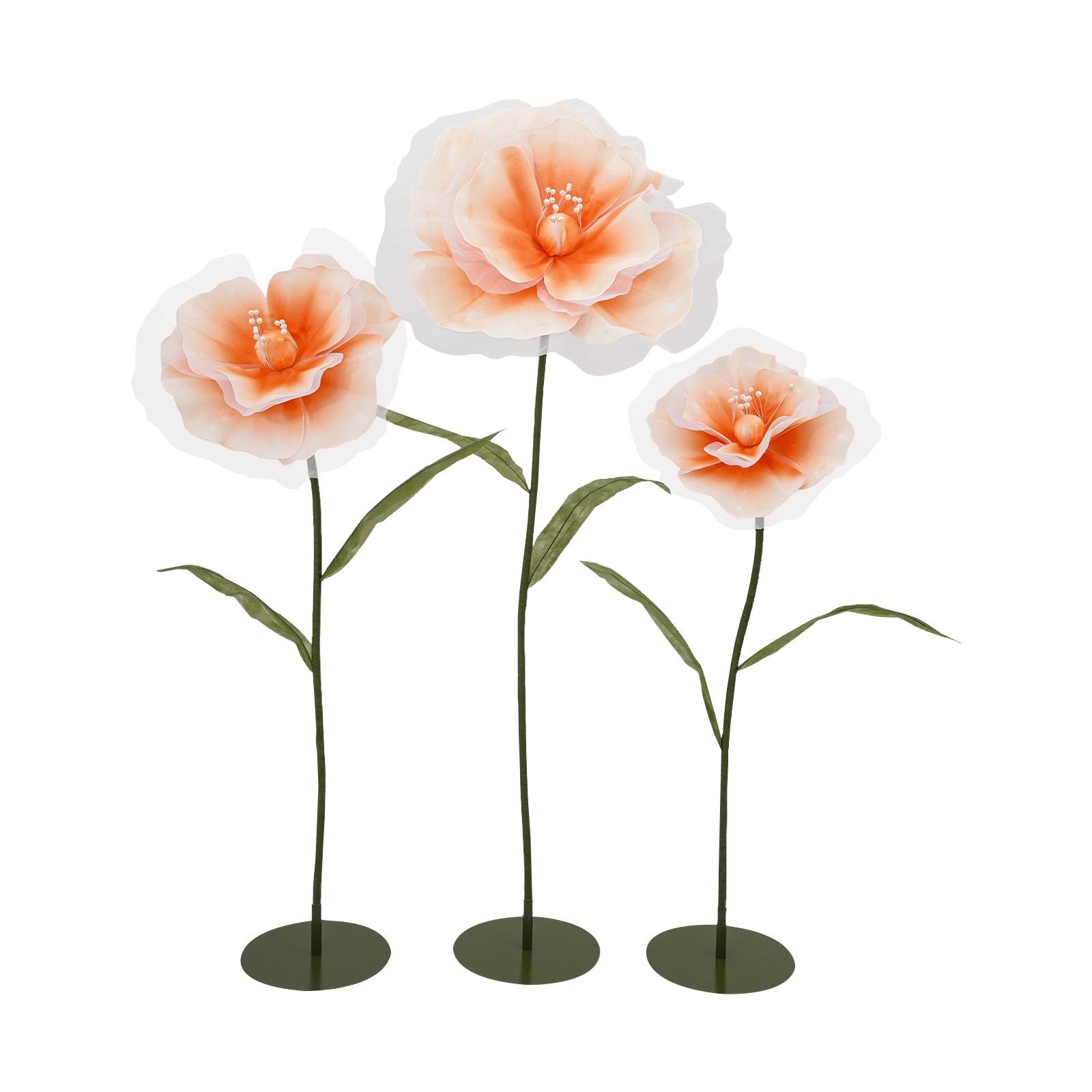 3pcs Artificial Flowers Adjustable Wedding Flowers Background Decor Light Orange