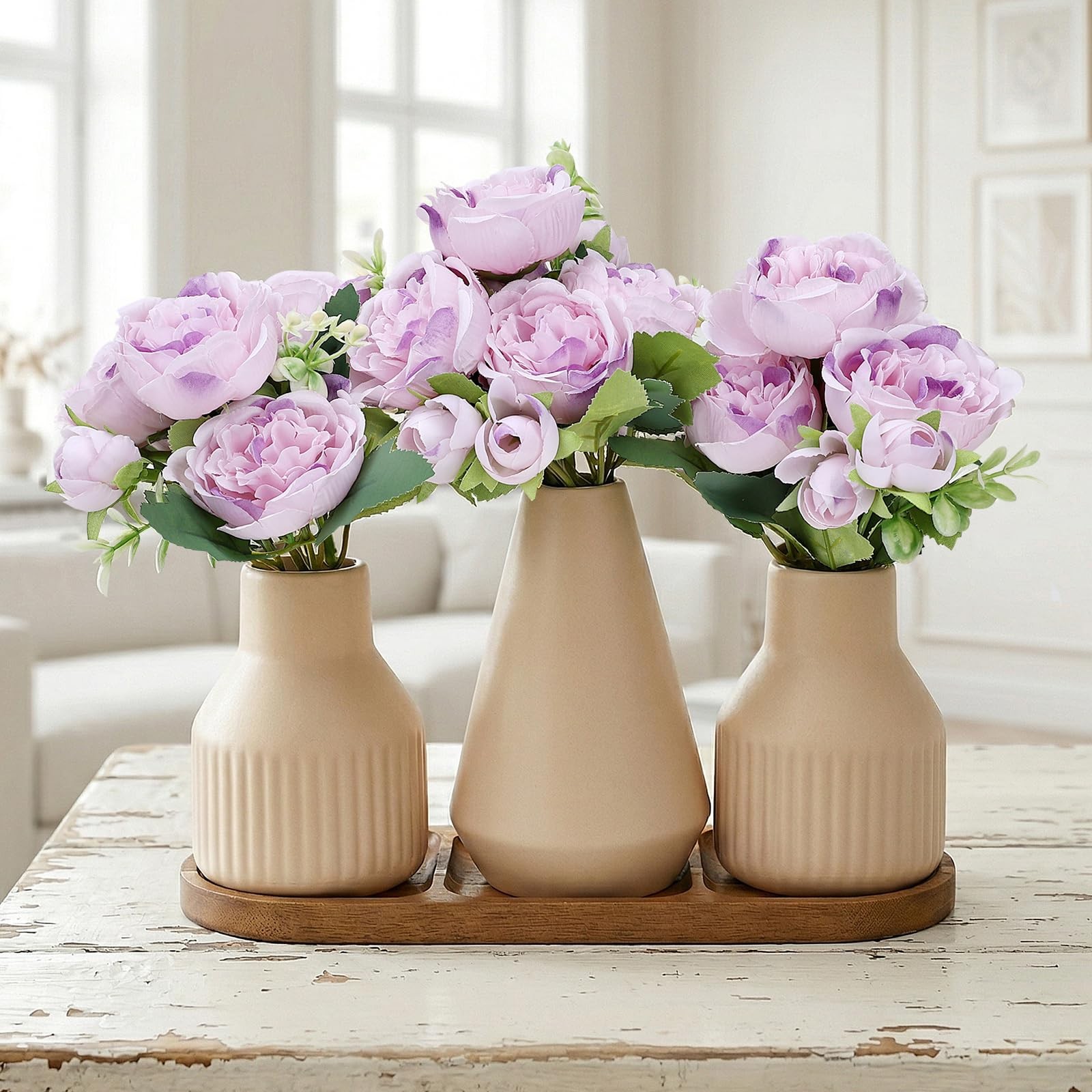 Flower Table Centerpiece – Dining Table Centerpiece Decor Set of 3 Fake Peoni…