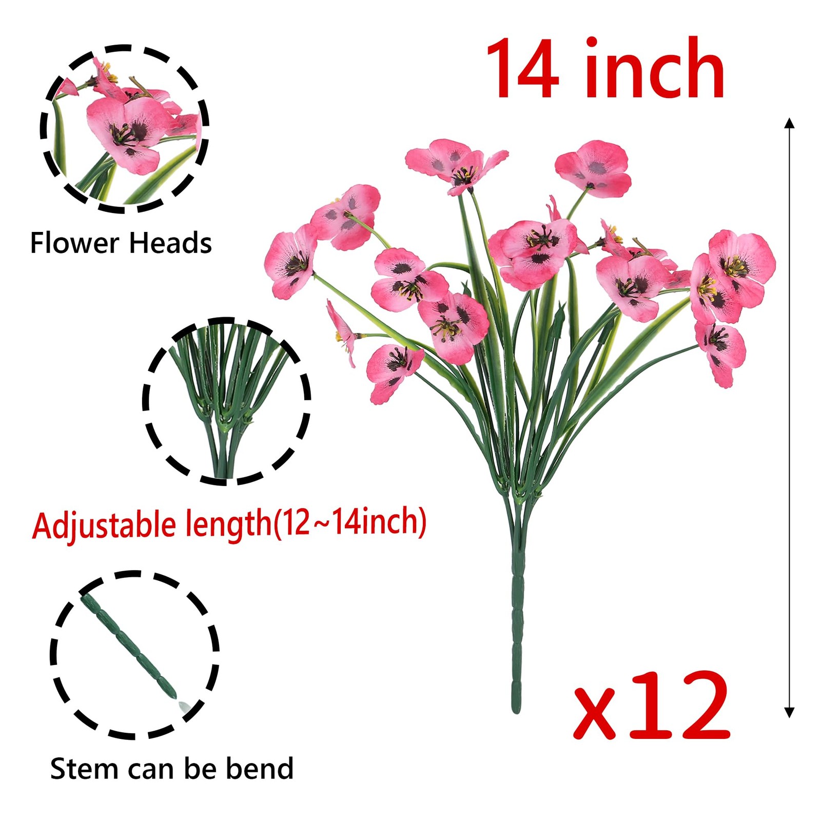 12 Bundles Artificial Flowers Outdoor Pansy Fake Flower Plastic UV Resistant …