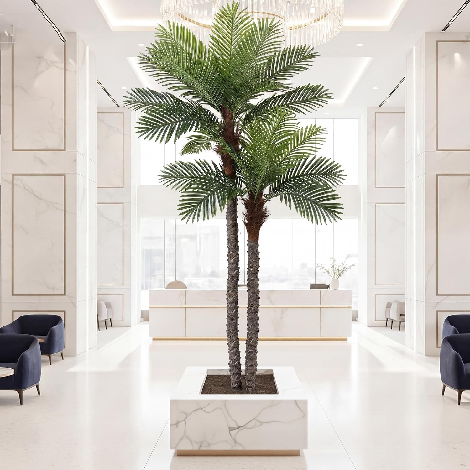 8FT Faux Palm Tree Artificial Golden Cane Palm Tree Outdoor Indoor Fake Tree