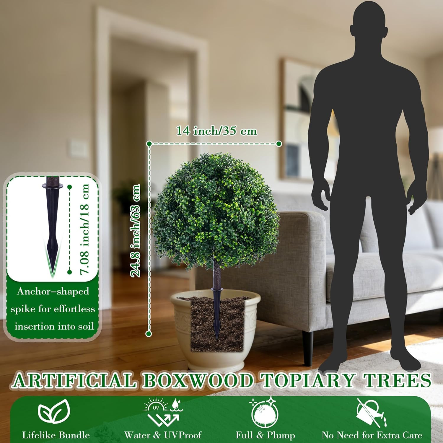 24.8 Inch Faux Boxwood Topiary Trees 2 Sets Artificial Round Bush Balls