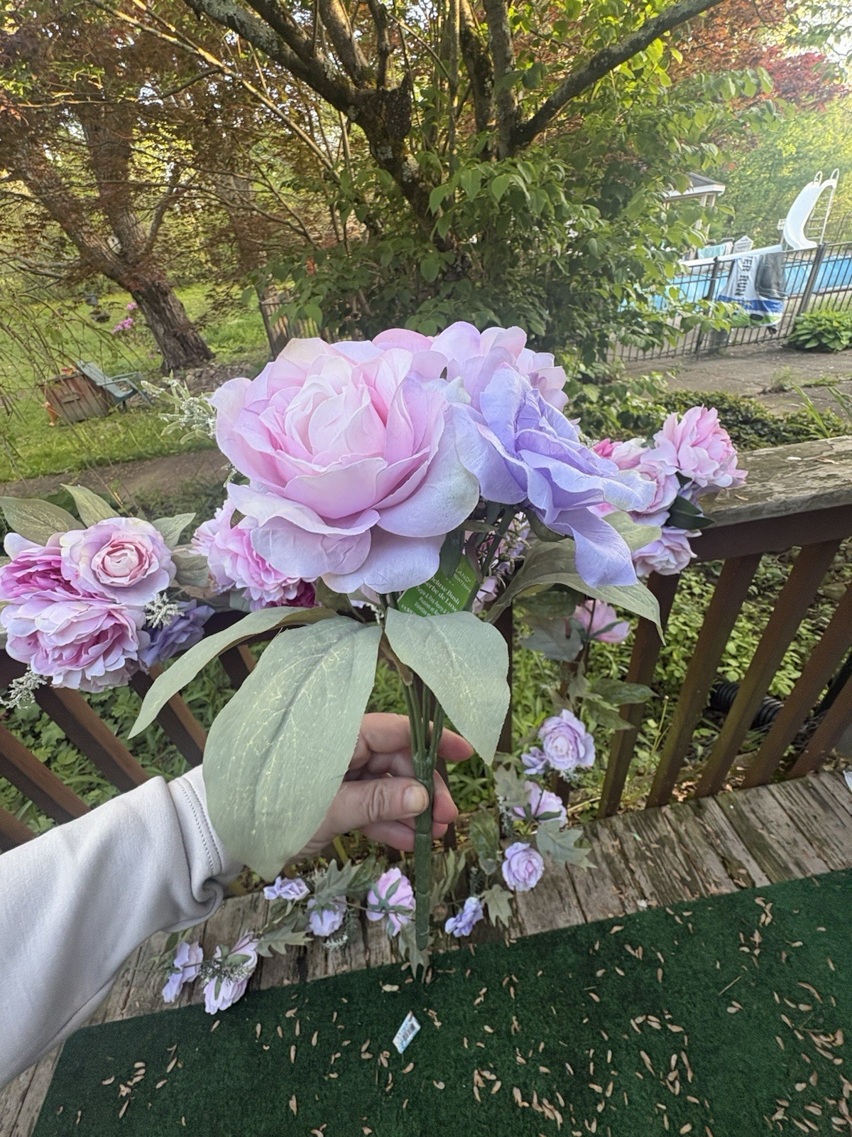 Bundle Of Artificial Pink Peony Purple & Rose (2)6Ft Garland & Bouquets New