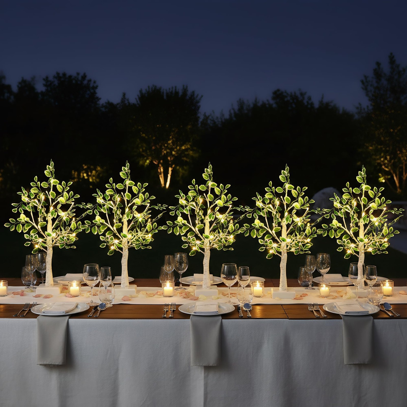 Small Birch Tree with Leaves Tabletop Lighted Trees for Indoor Decor