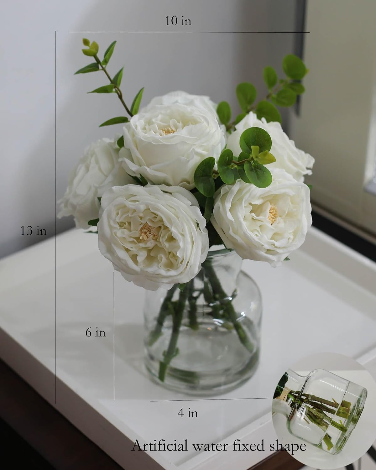 Artificial Flowers with White Roses in Vase, Fix Lifelike Fake Flowers in Vase w
