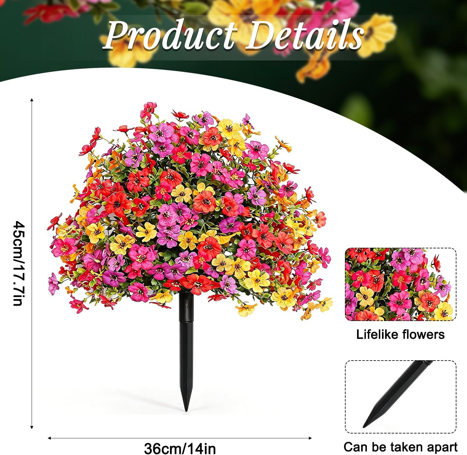 Artificial Petunias with Ground Stake, 22″ Faux Flowers for Outdoor Planters, Li