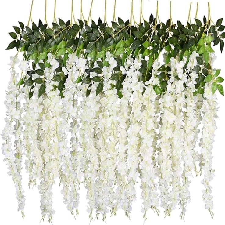 12 Pcs 3.61 Ft Artificial Wisteria Flowers Vine Ratta Hanging Garland Silk.