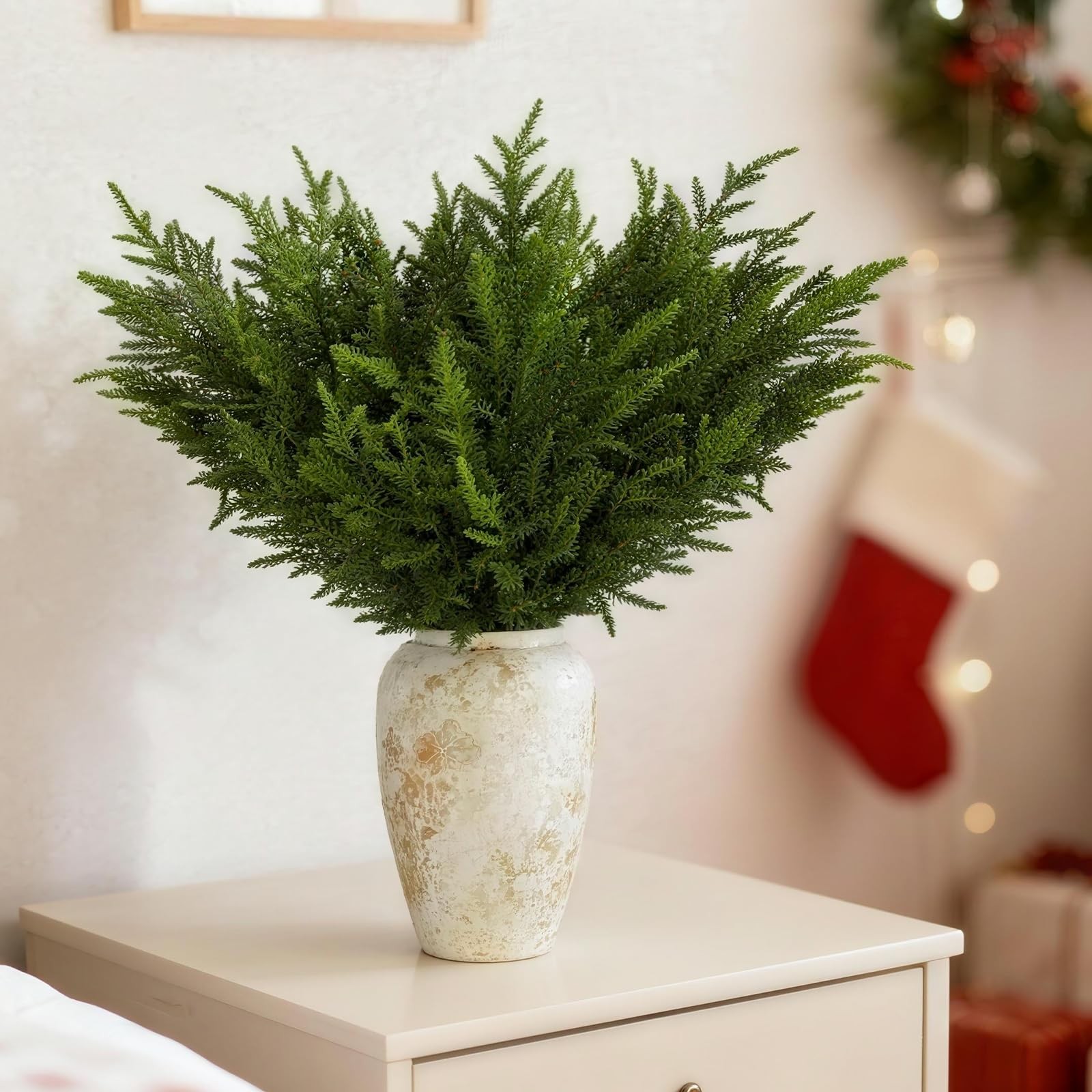12Pcs Norfolk Pine Stems, 30″ Artificial Christmas Pine Branches Faux Gradien…