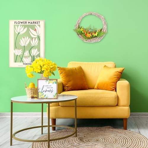 15 inch Spring Wreath with Multi Floral Colorful Wood Flowers and Mossy