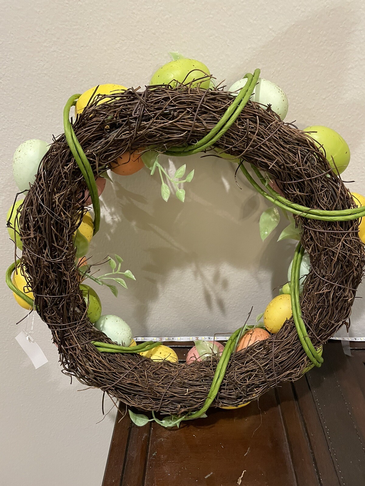 Easter Wreath Grapevine Speckled Wall Decoration 15″ Dia Flowers NEW!
