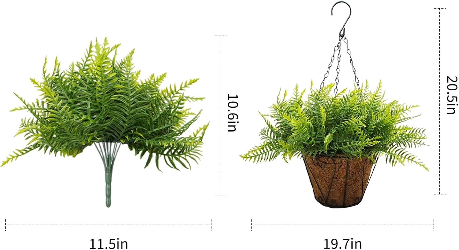 2-Pack Artificial Outdoor Hanging Fern Faux with Basket, Decoration for Garden