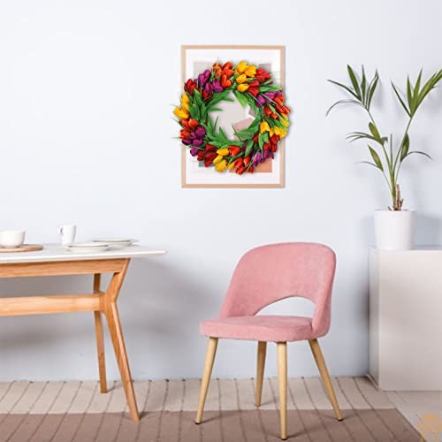 Tulip Wreath for Front Door, Spring Summer Silk 20 Inch Red Yellow Purple