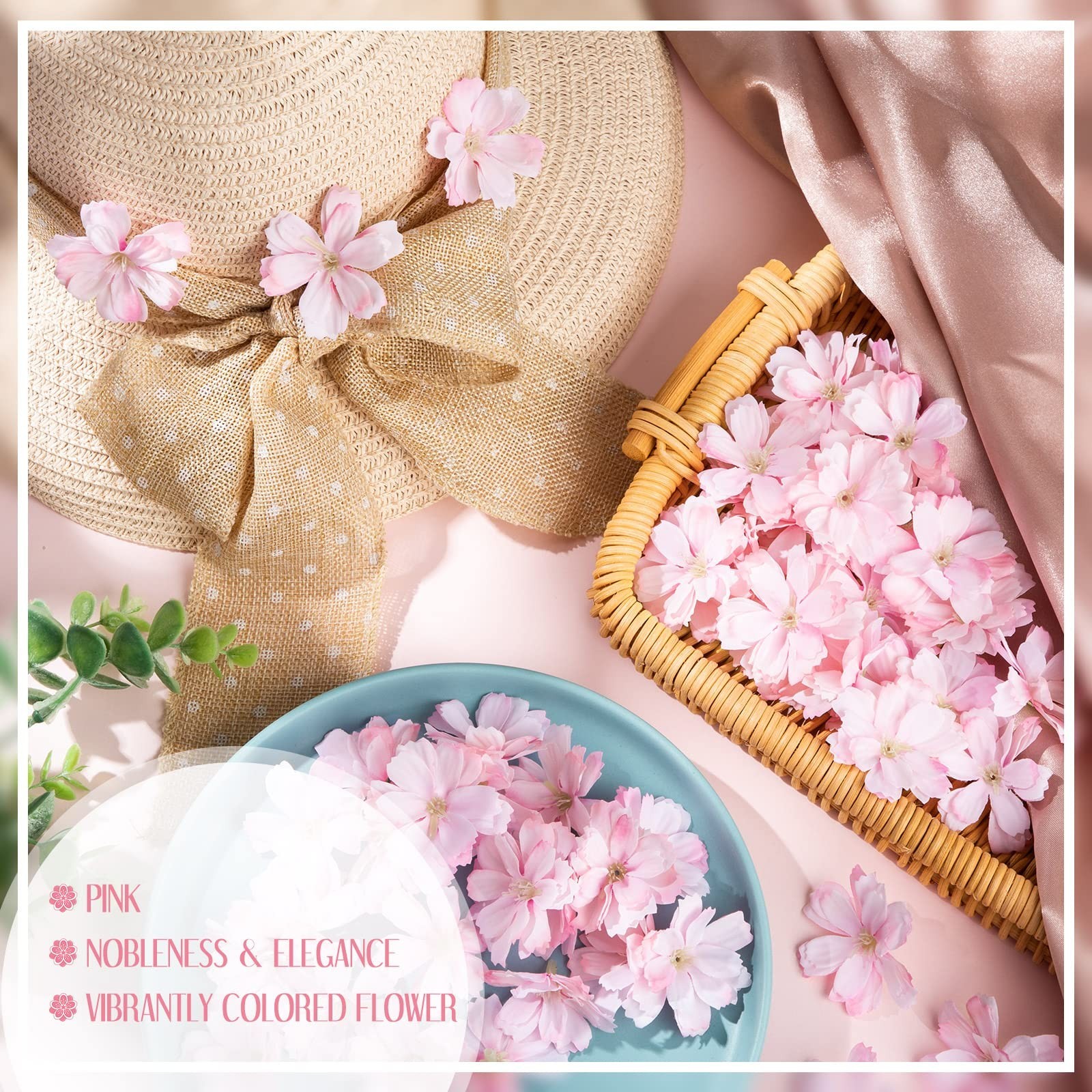 200 Mini Faux Cherry Blossom Flower Heads for Crafts & Decor – Pink Silk Flowers