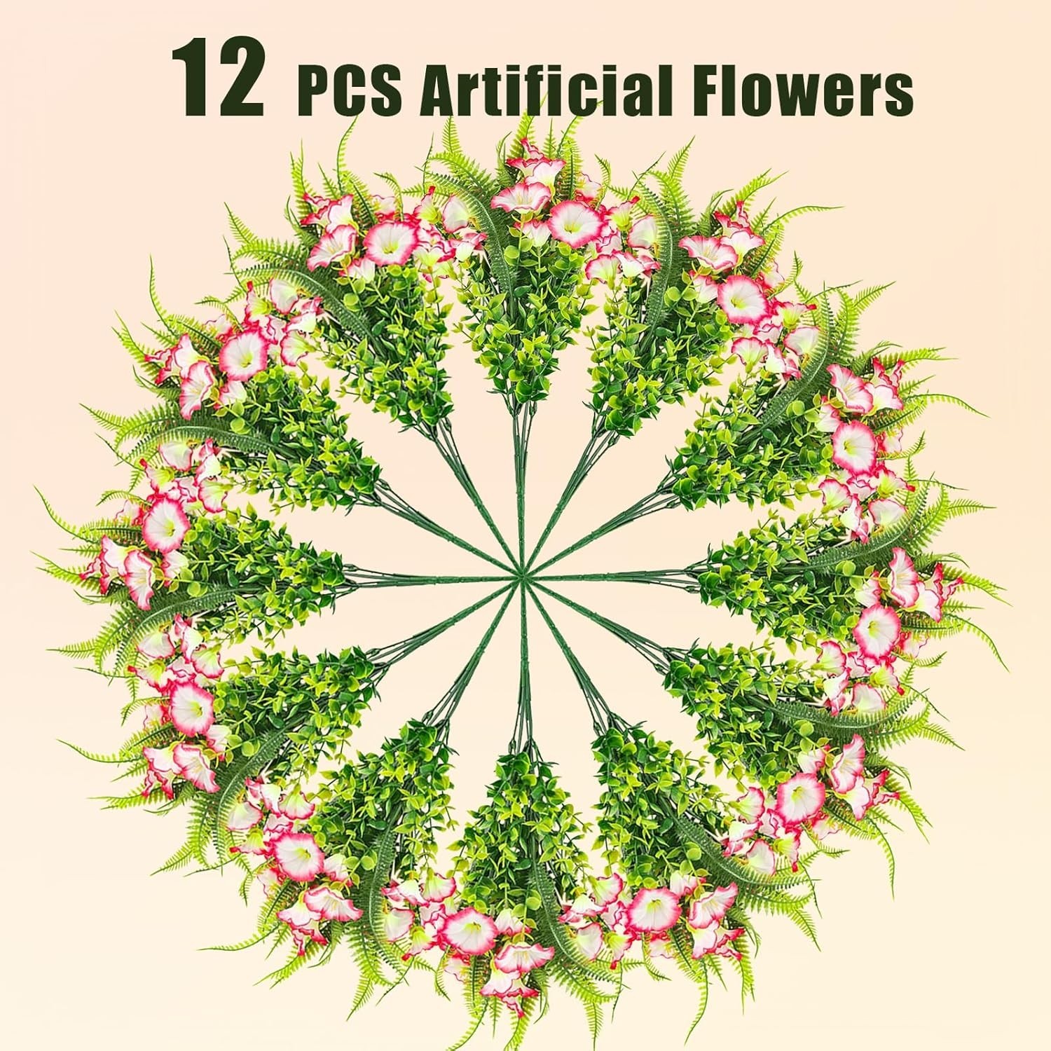 Artificial Flowers Pink 12 Bundles UV Resistant Petunias Indoor Outdoor