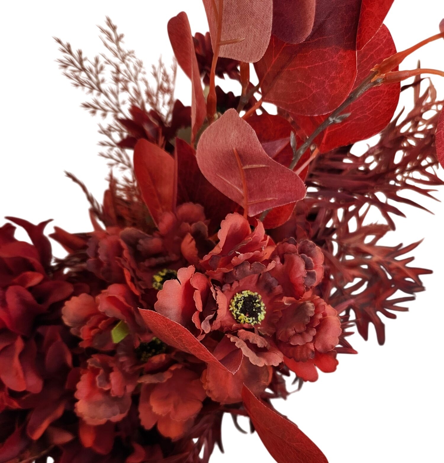 Burgundy Faux Flower Mixed Bouquet 11 Stems Floral Arrangement Realistic