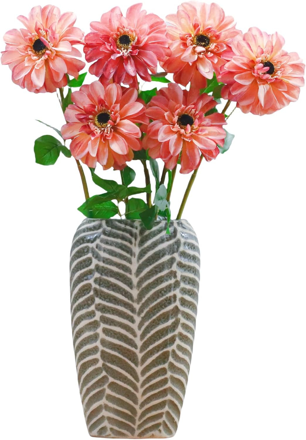 Artificial Chrysanthemums, 6-Stem Fake Flowers for Home Decor, Large Zinnia-Like