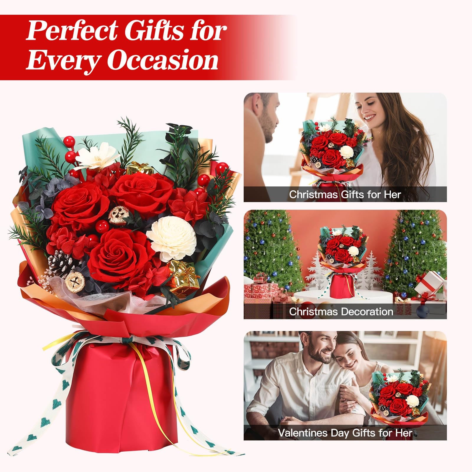 Christmas Flower Gifts Preserved Long Lasting Rose Bouquet Mom Wife Decor