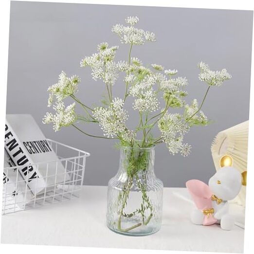 4pcs Artificial Queen Anne’s Lace Flowers 20″ White Fake Carrot Flower Faux