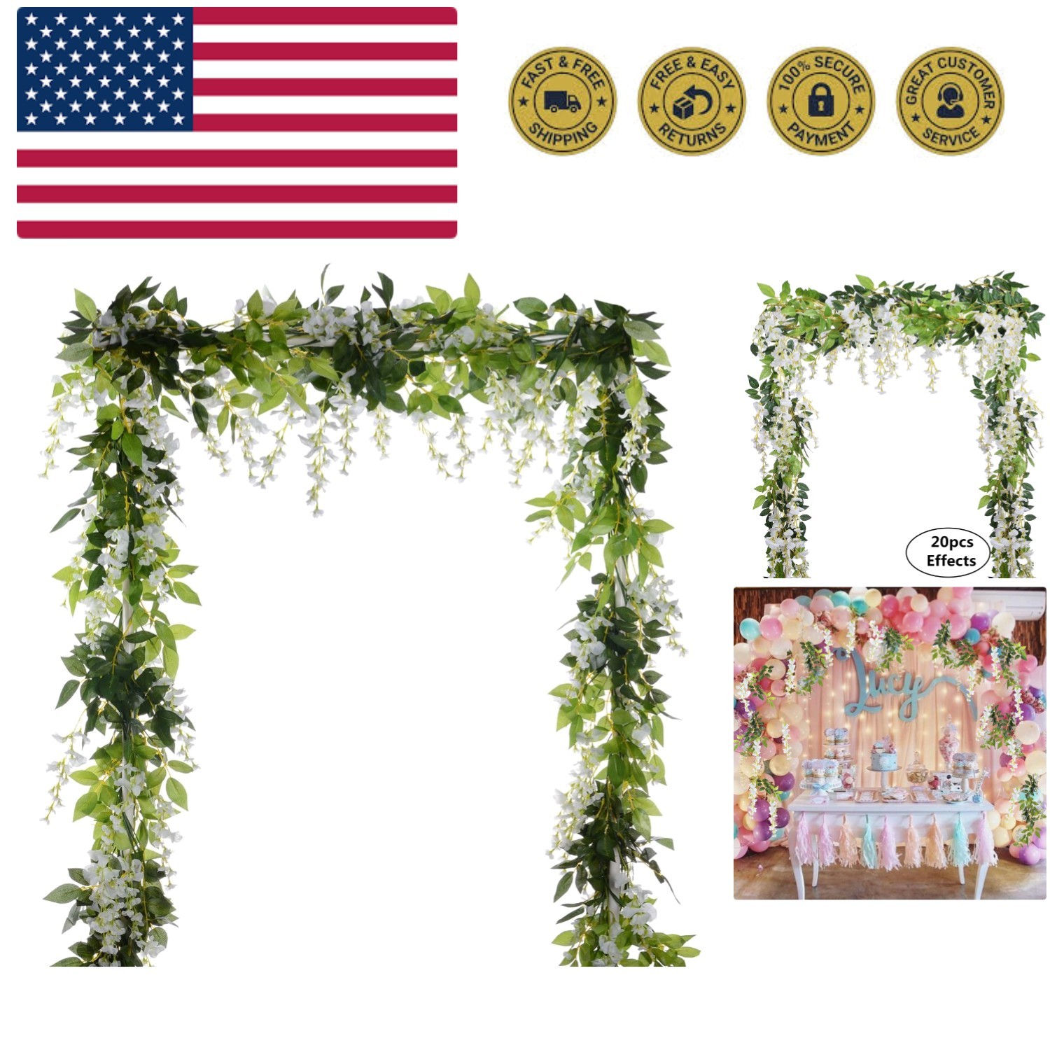 4Pcs 6.6Ft/Piece Artificial Flowers Silk Wisteria Garland Artificial Wisteria…