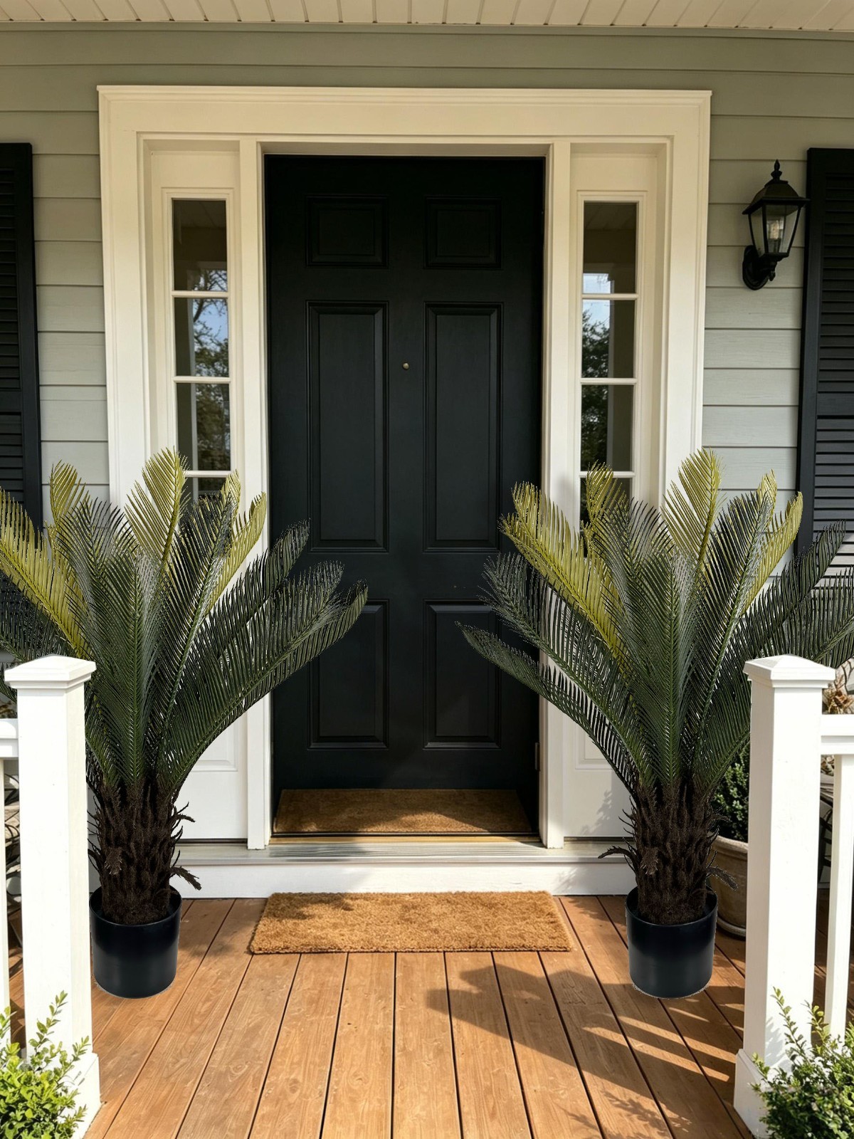 2Pcs 90cm Artificial Sago Palm Cycas Plant Potted Evergreen Cycad for Home Decor