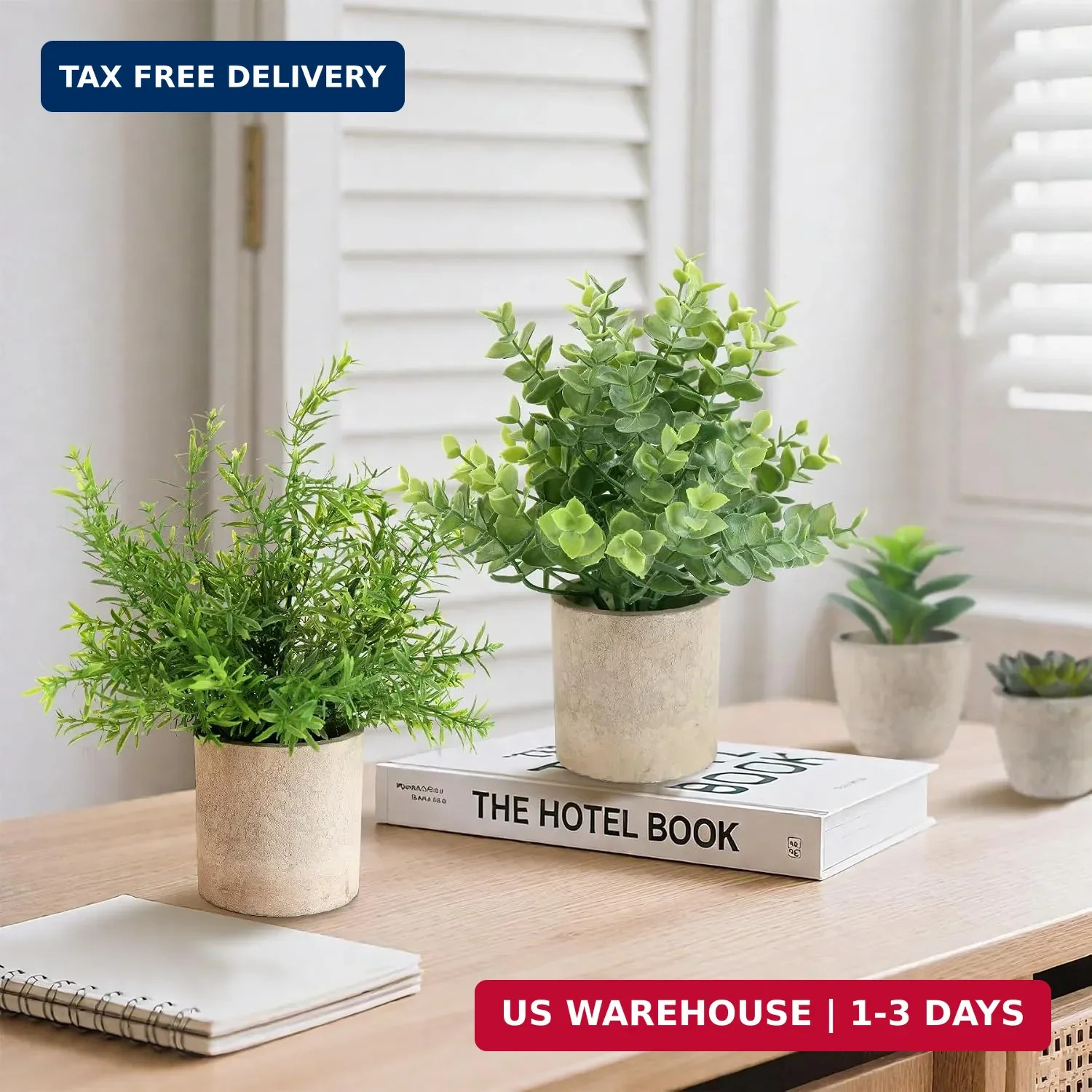 ALAGIRLS 4 Pack Small Fake Plants, 10″ Artificial Plants Indoor Eucalyptus/Rosem