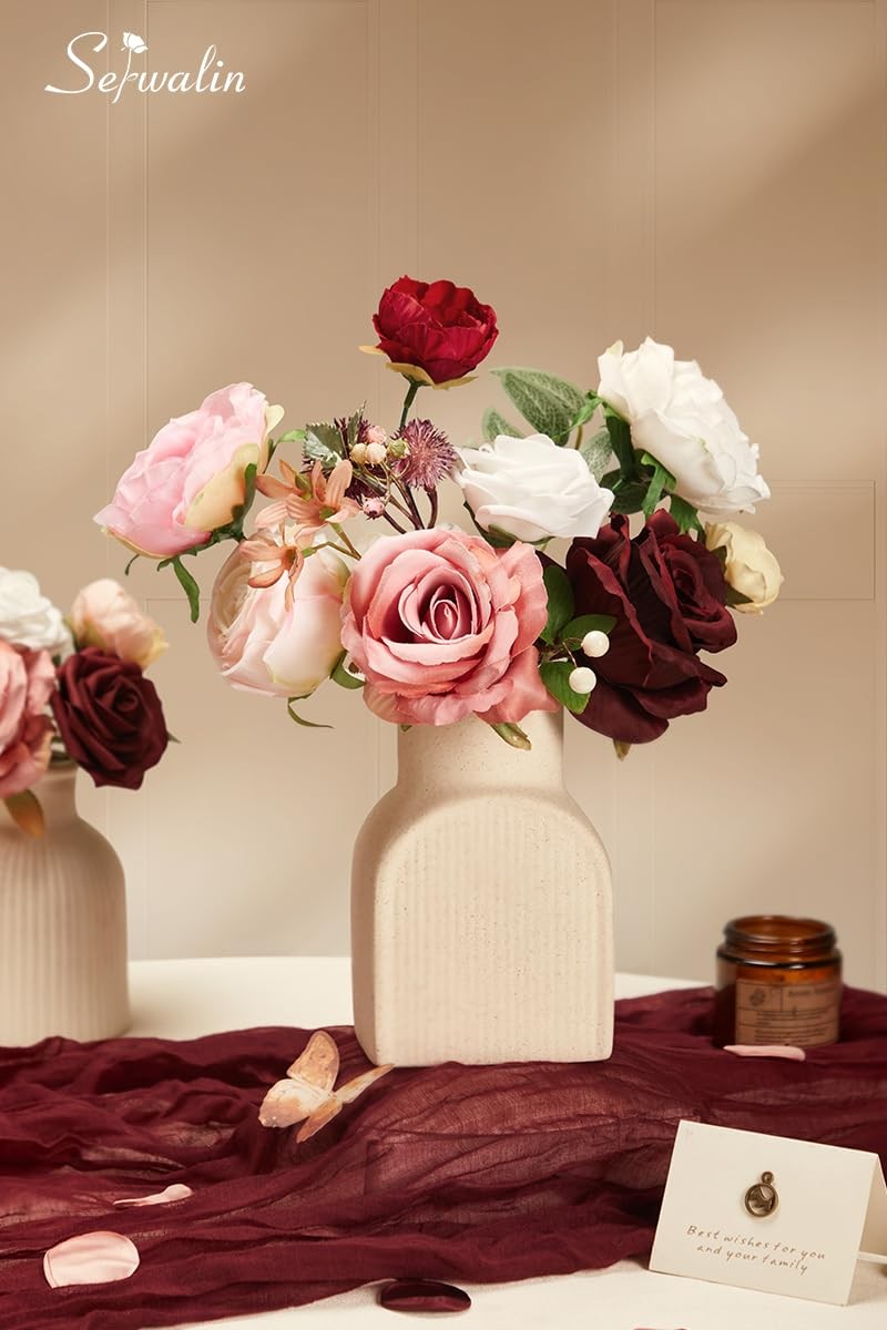 Artificial Flower Burgundy Pink Roses Silk Fake For DIY Wedding Bouquet New