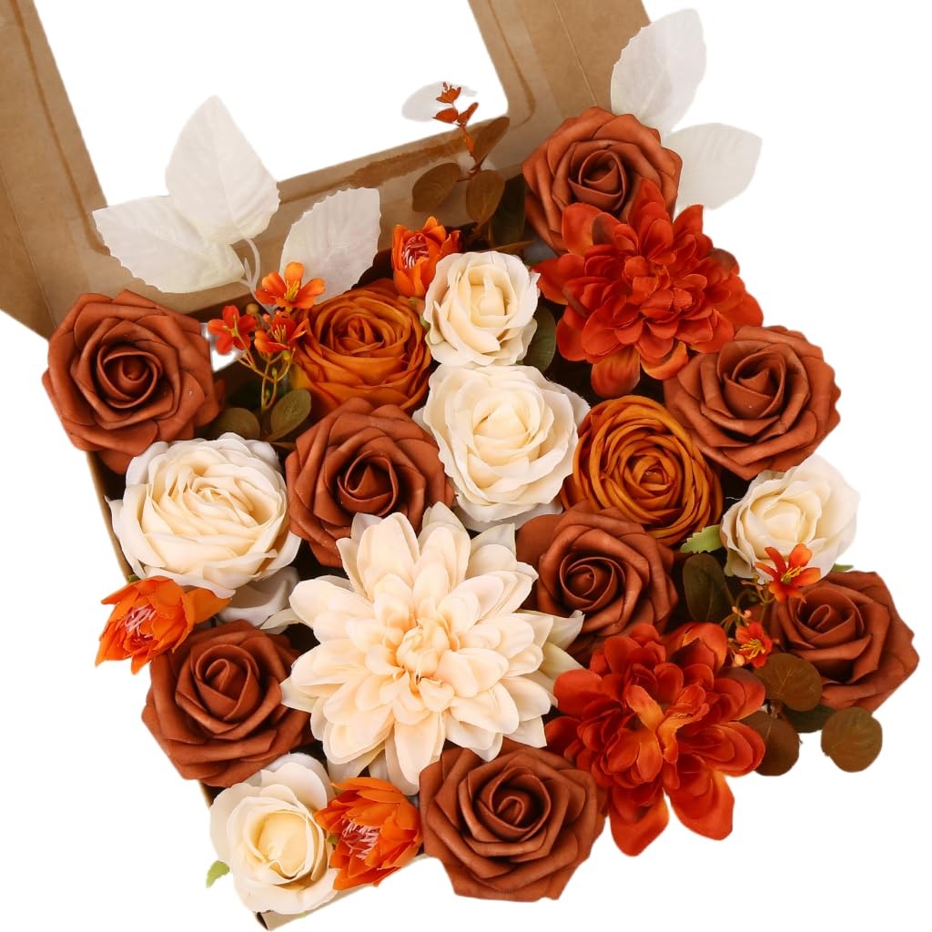Artificial Flower Box Set Silk Flowers Rose Faux Flowers with Stems for DIY B…