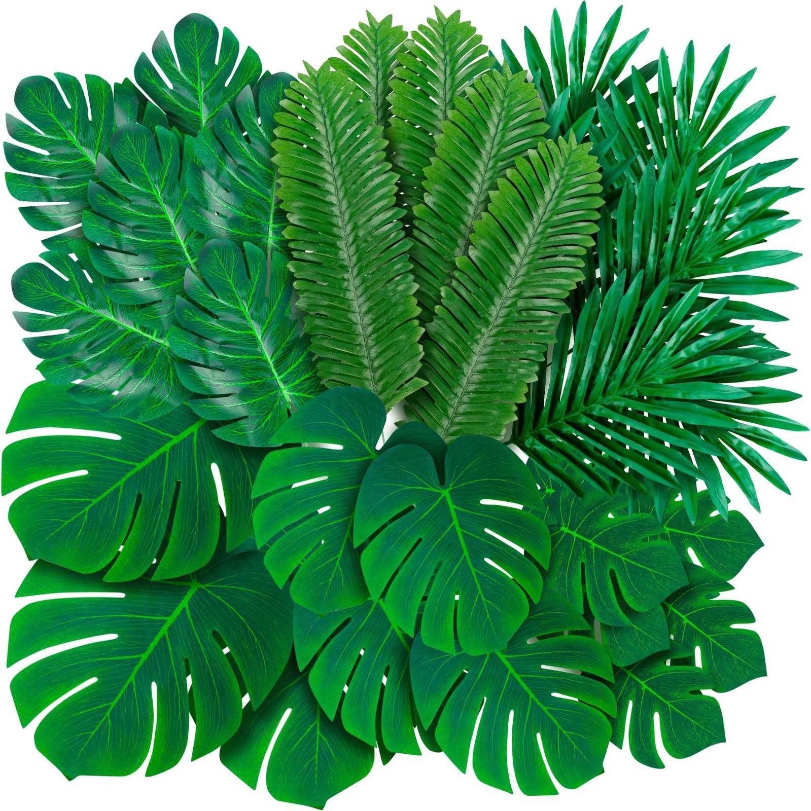 108 Pack Palm Leaves Artificial Tropical Monstera – 6 Kinds Large Small Green…