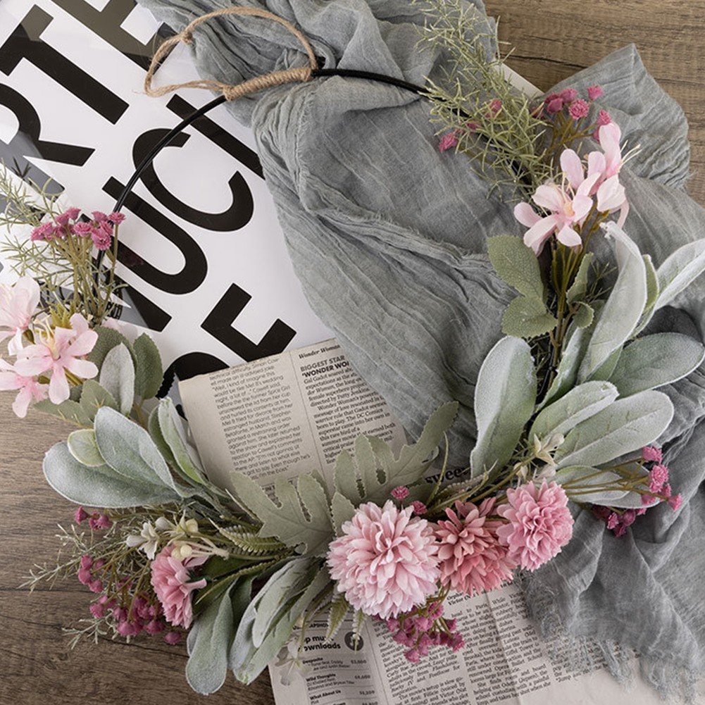 41cm Door Wreath with Dahlia and Green Leaves for Indoor and Outdoor Use