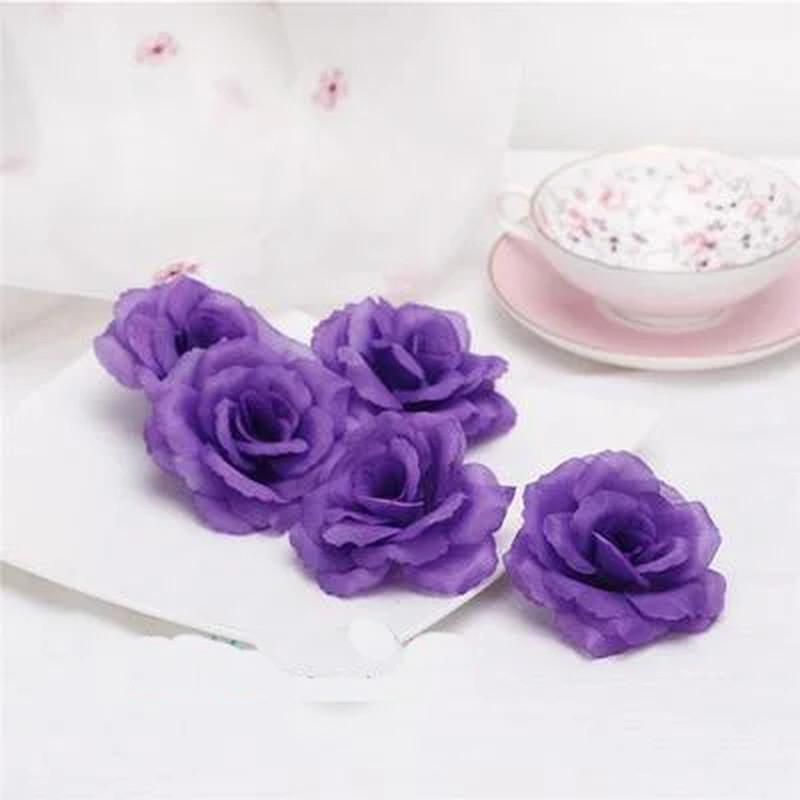 10Pcs Black Silk Rose Flower Heads for Wedding Decor – 8Cm