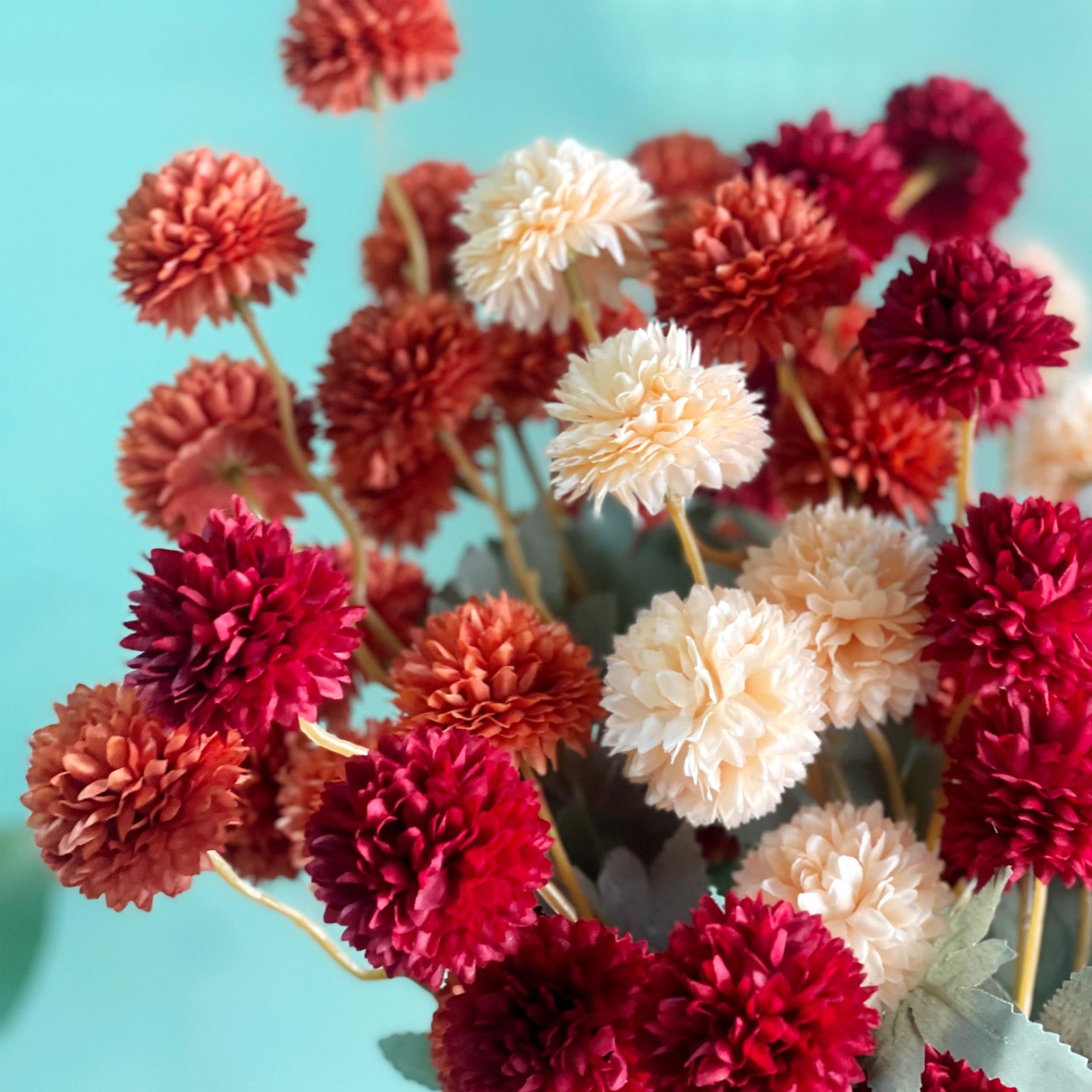 LOFIKU Fake Flowers Silk flowers10mums 50 Artificial Flowers，red mums Fall Fl…