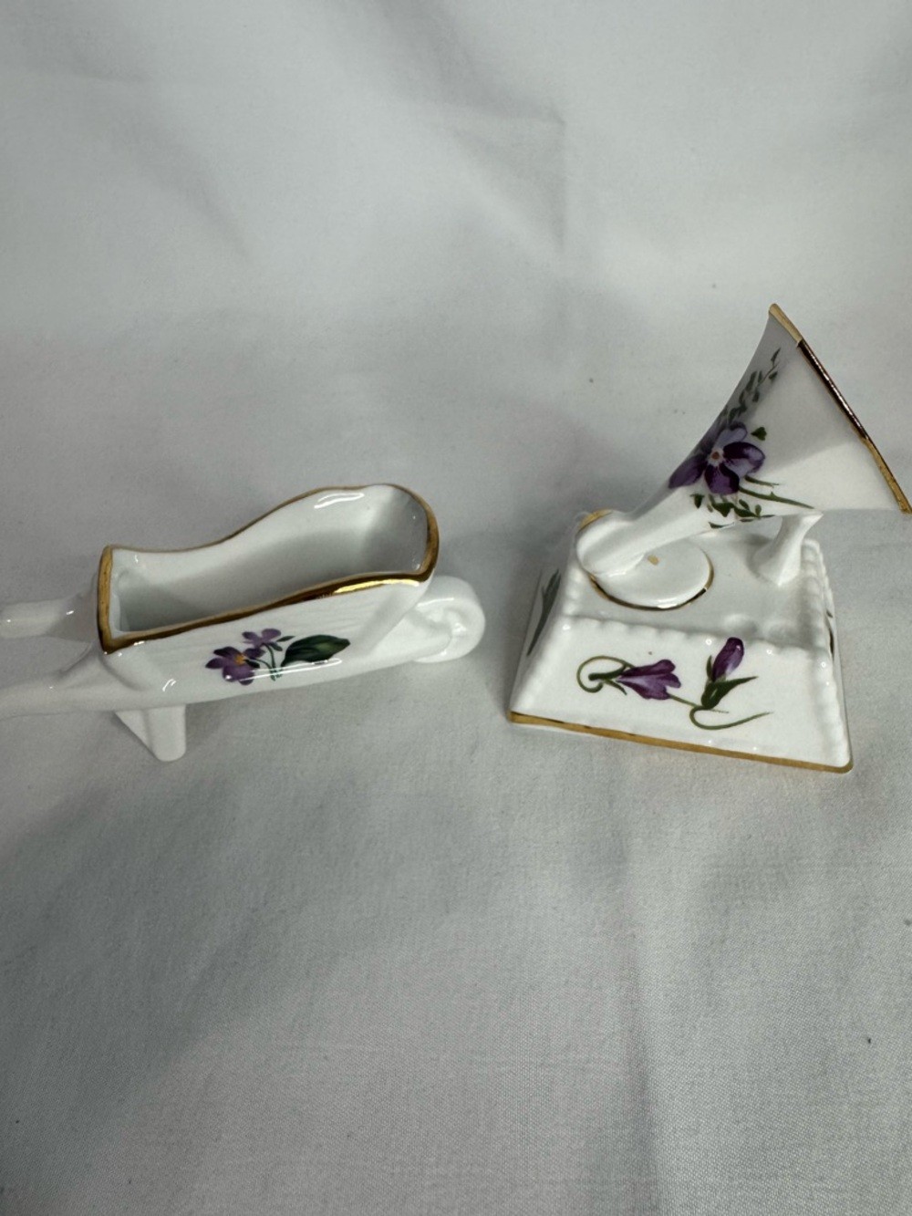 Bone China Purple Floral Mini Set Hammersley Gramophone & Radnor Wheelbarrow