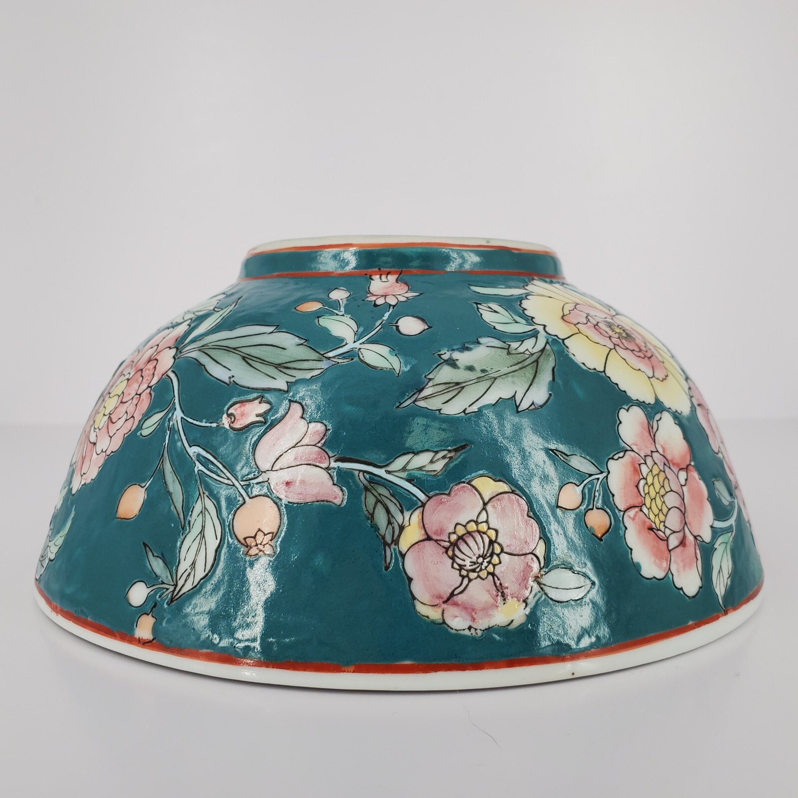Decorative Teal & Pink Floral Peony 7.5″ Ceramic Bowl by JC Penney Traditions