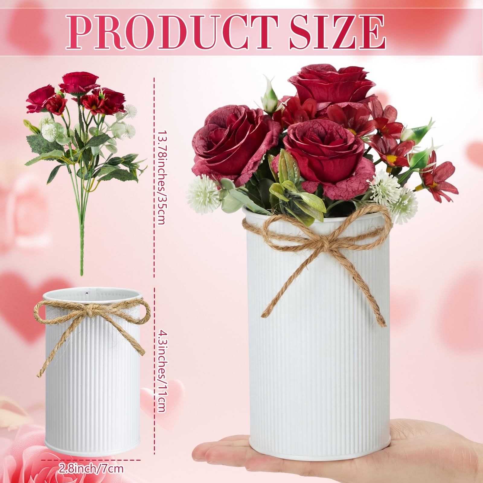 6 PCS Valentines Day Wedding Centerpiece Red Artificial Fake Rose Flower Vase
