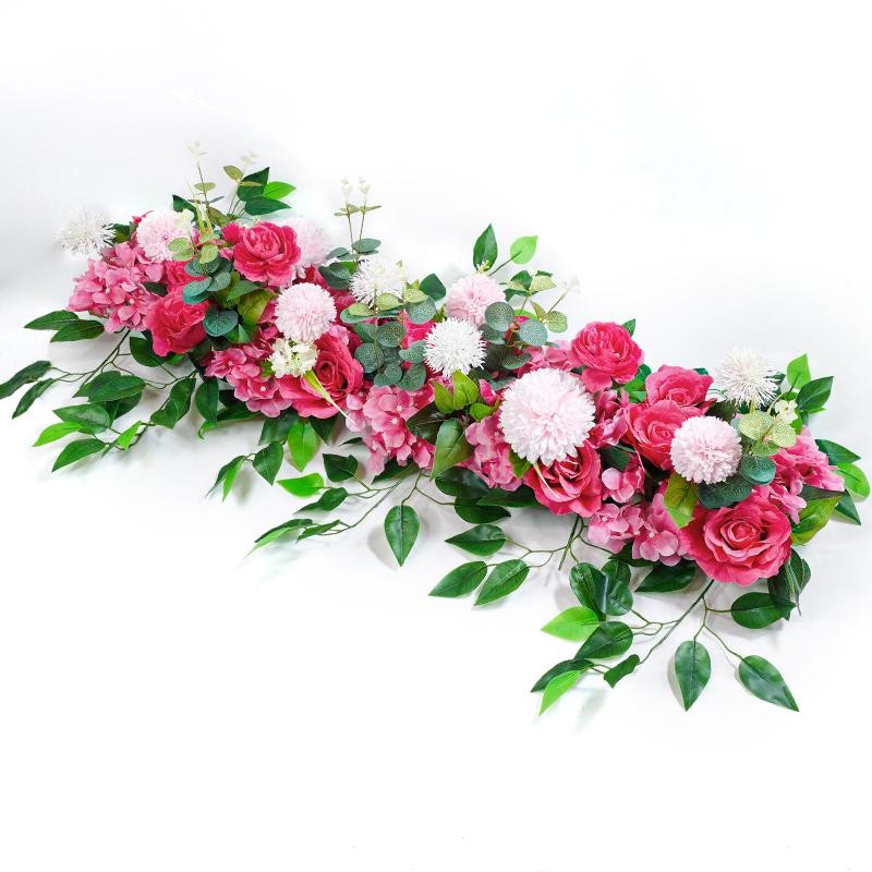 100cm Luxury White Rose Artificial Flower Row Wedding Table Centerpiece Backdrop