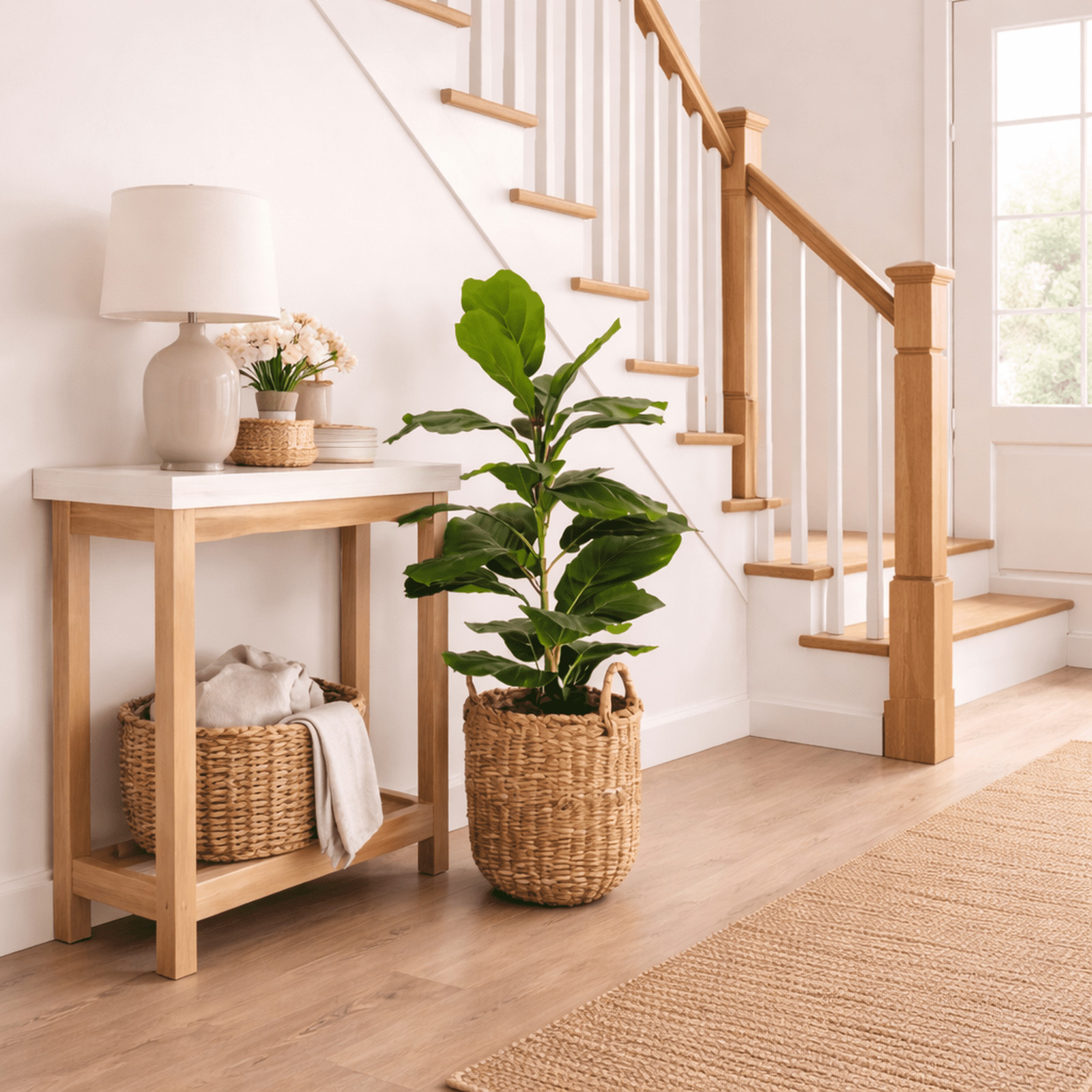 Artificial Plant, 2.5 ft Artificial Fig Plant in Handwoven Basket by LCG Florals