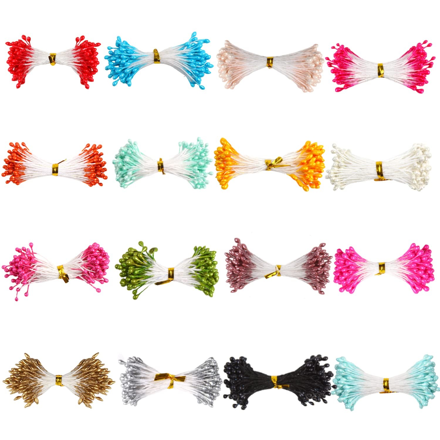 16 Colors 1360 Pieces Mixed 3mm Pearl Flower Stamens for Decoration (Classic)