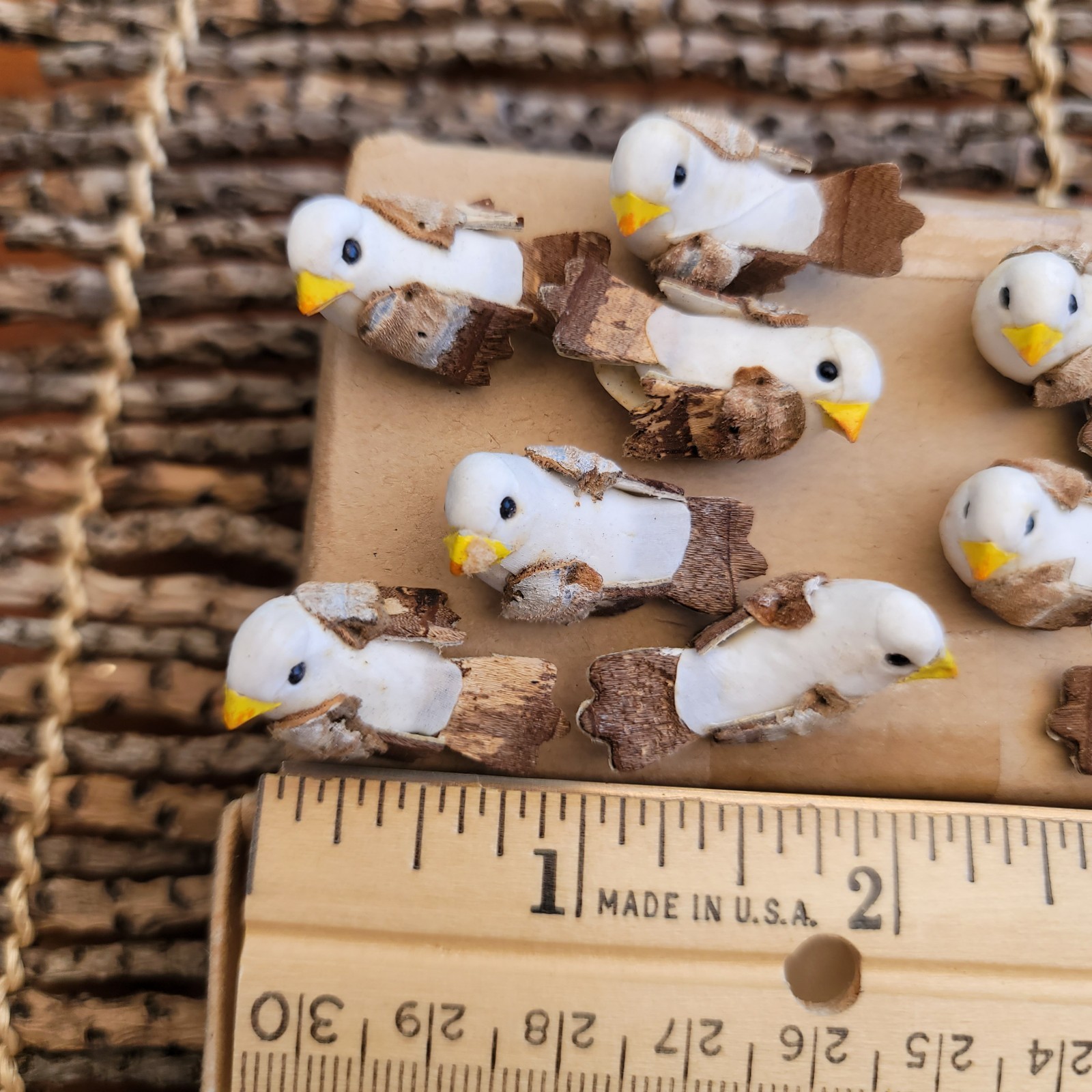 VNTG NOS Set of 12 Natural Bark Tail & Wing Artificial 1-7/8″ Mushroom Dove Bird