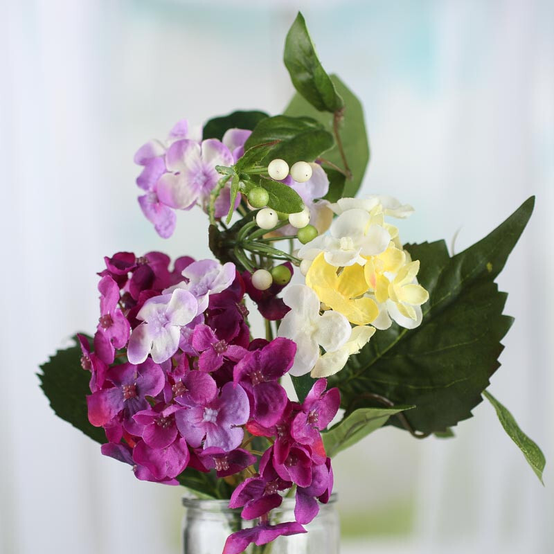 Set of 4 Purple and Yellow Artificial Hydrangea 12-1/2″ Sprays