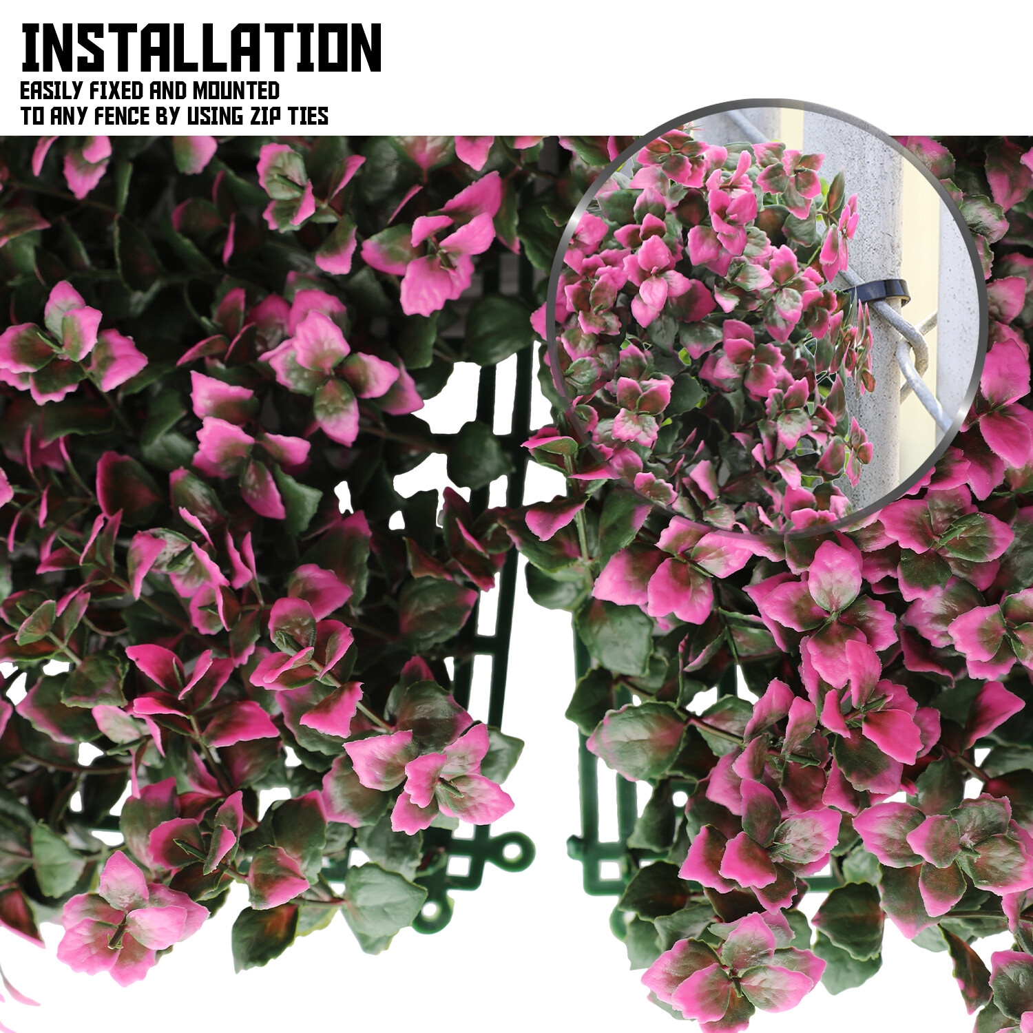 20″x20″ Artificial Faux Leaf Pink Reineckia Carnea Fence Screen Wall Decor Panel
