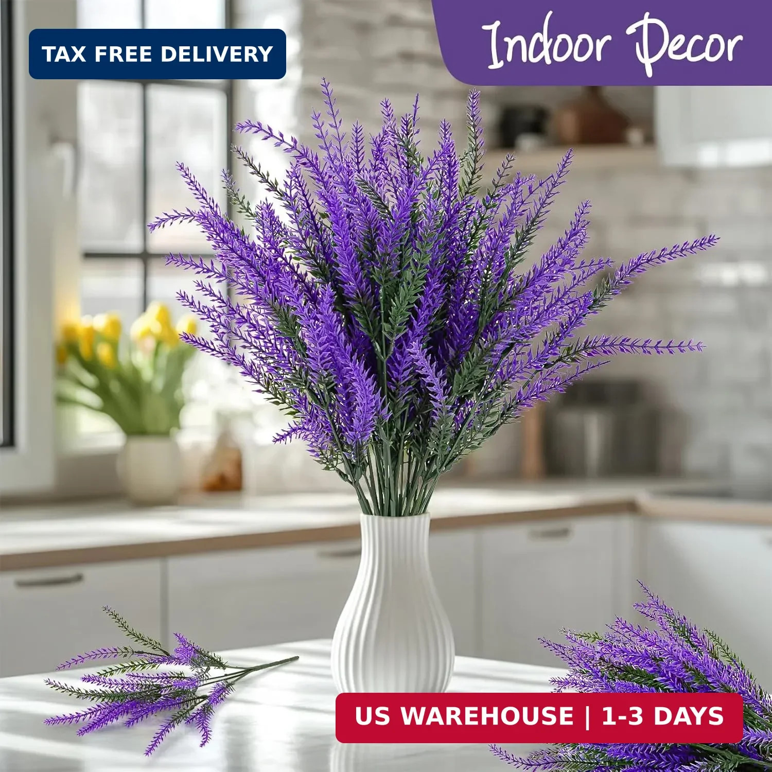 RAINFLOW Artificial Lavender Flowers – 8 Pcs Faux Lavender Plant Artificial Fake