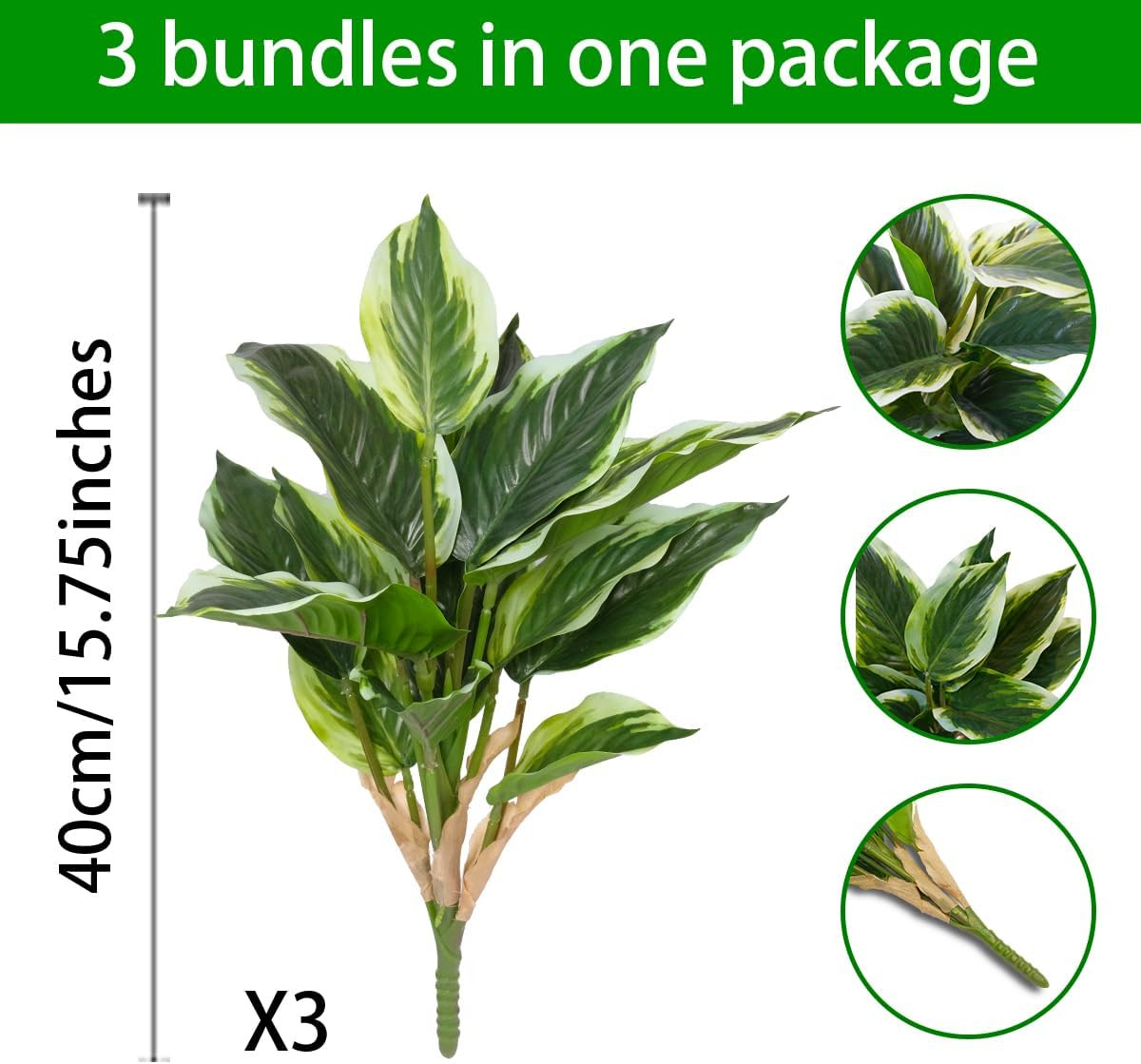 3PCS Artificial Tropical Green Plants – 15.75″ Fake Hostas Outdoor Artificial Pl