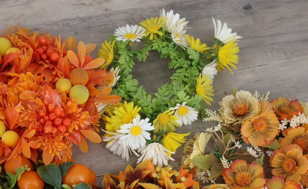 Lot 12 Vintage Artificial Fall Floral Candle Rings Table Centerpieces Autumn