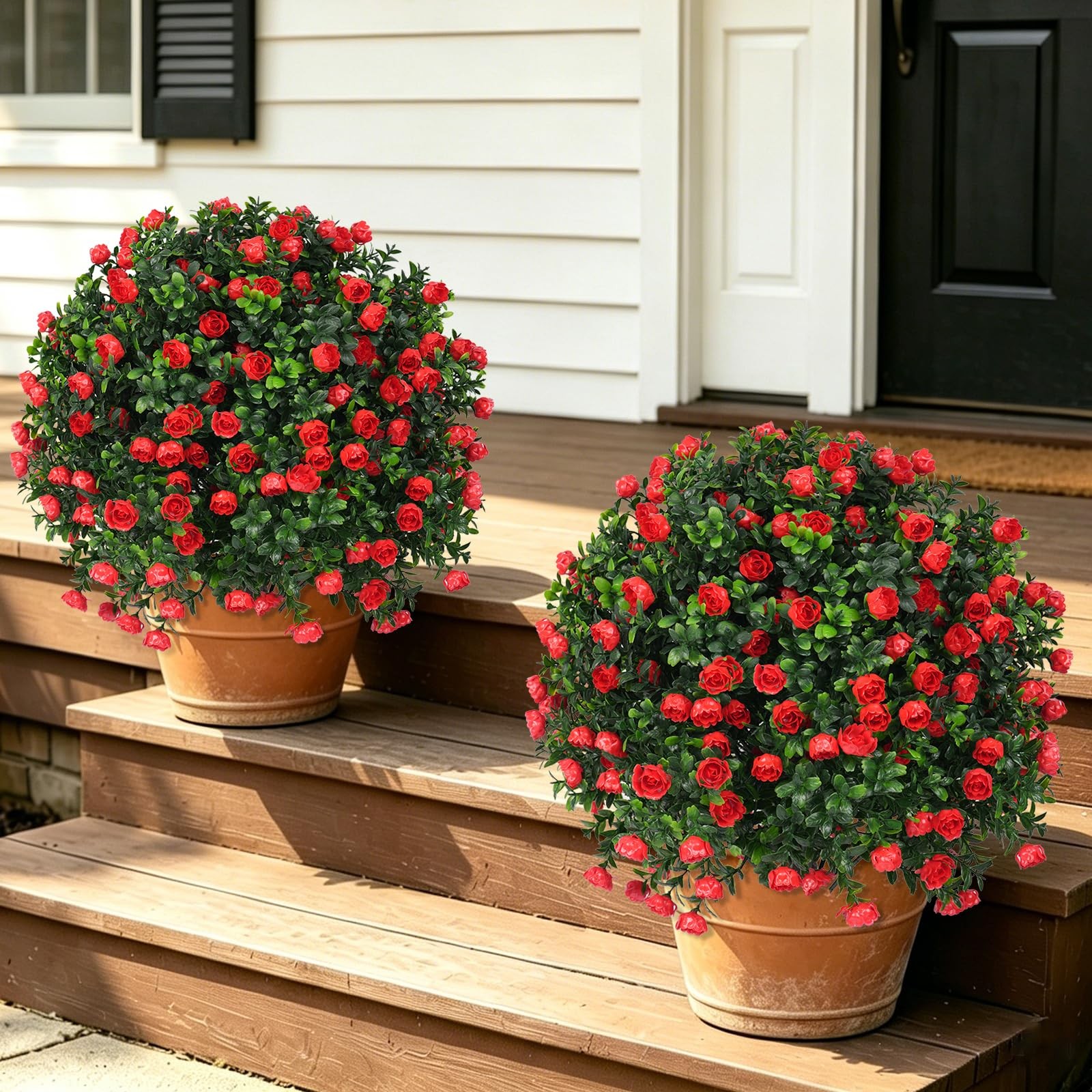 Yangrass Artificial Rose Topiary Ball Trees with Ground Spike, 2 Pack 16 Inch…