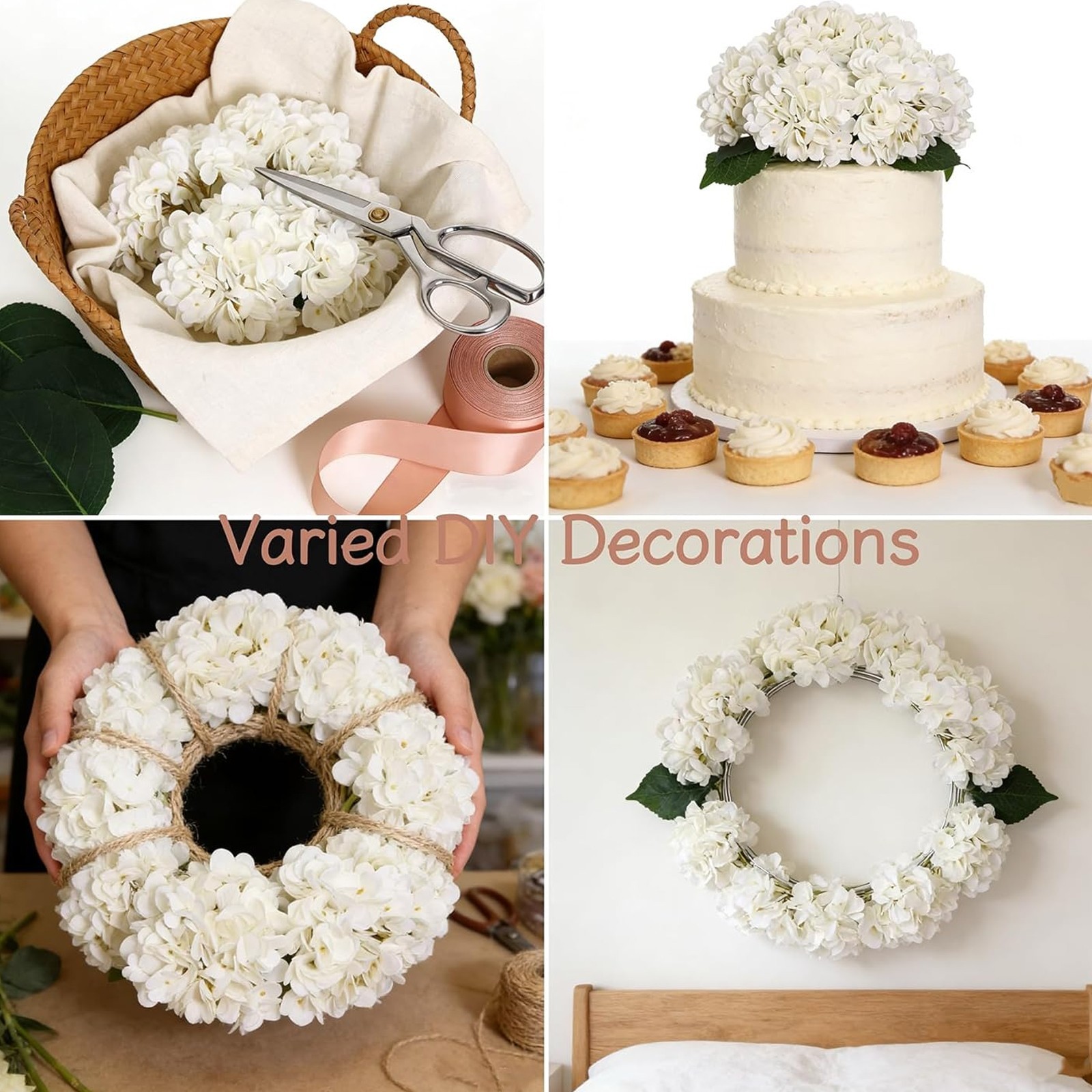 6 Pcs Artificial Silk Hydrangea Flowers Bouquet Arrangement White/pink/green